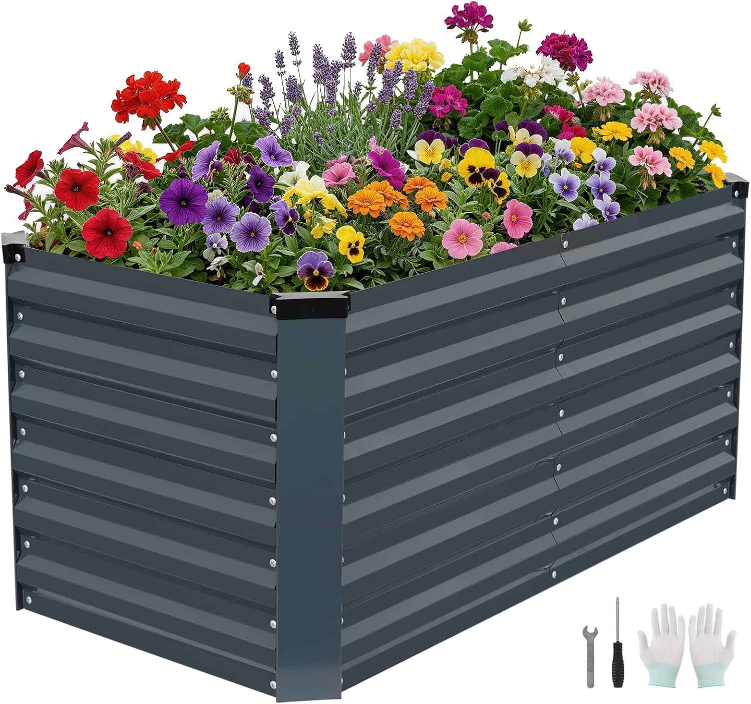 Galvanized Raised Garden Bed 4x2x2ft, Raised Beds for Gardening, Reinforced Support Bars & Safety Edges for Vegetables, Flowers, Herbs, Gray (Grey, 4x2x2FT)