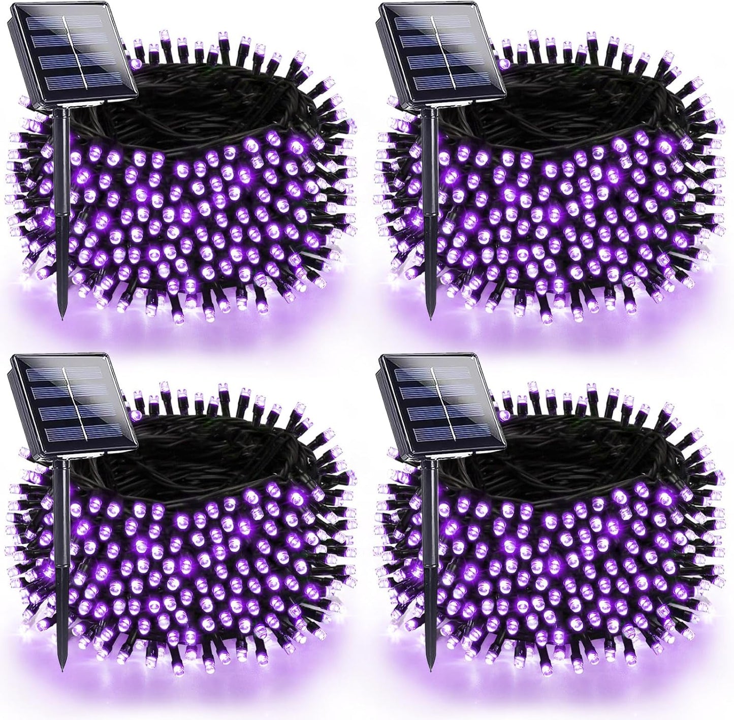 4 Pack Purple Solar Halloween Lights Outdoor Waterproof, 180FT 320 LED Solar String Lights with Green Wire 8 Modes Solar Fairy Twinkle Light for Tree Bush Garden Horror Party Halloween Decorations