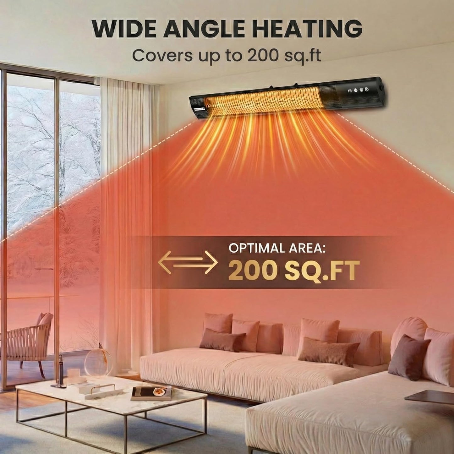 YESERLl Electric Patio Heater with Remote Control- 1500w Outdoor Heater Fast Heating with 3 Power Setting, WallMounted Carbon Infrared Heater Quiet - IP65 Waterproof and 24H Timer for Snow Outdoor