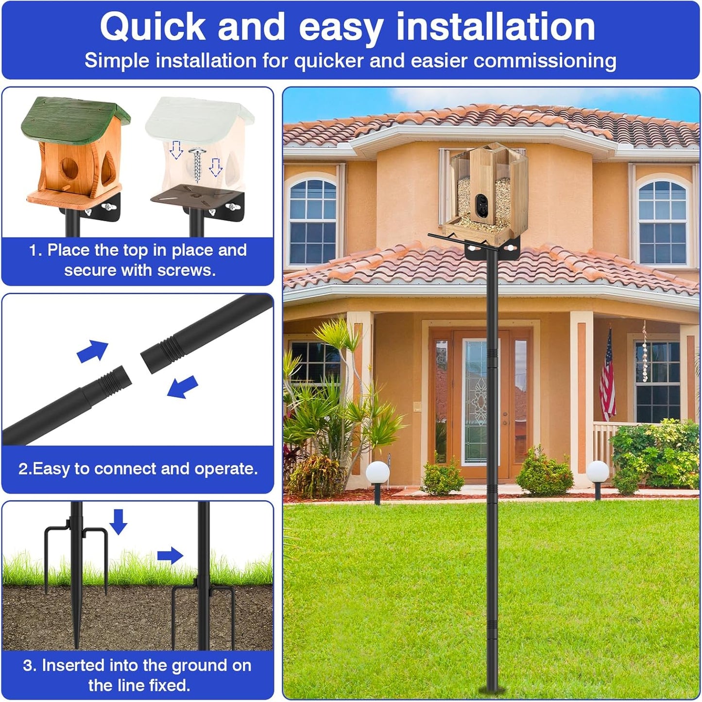 80 Inch Adjustable Bird Feeder Pole,Bird House Pole Suitable for Feeders & Birdhouse,Weather Station,Heavy-Duty Rustproof Design,Enhance Outdoor Decor & Birdwatching Experience