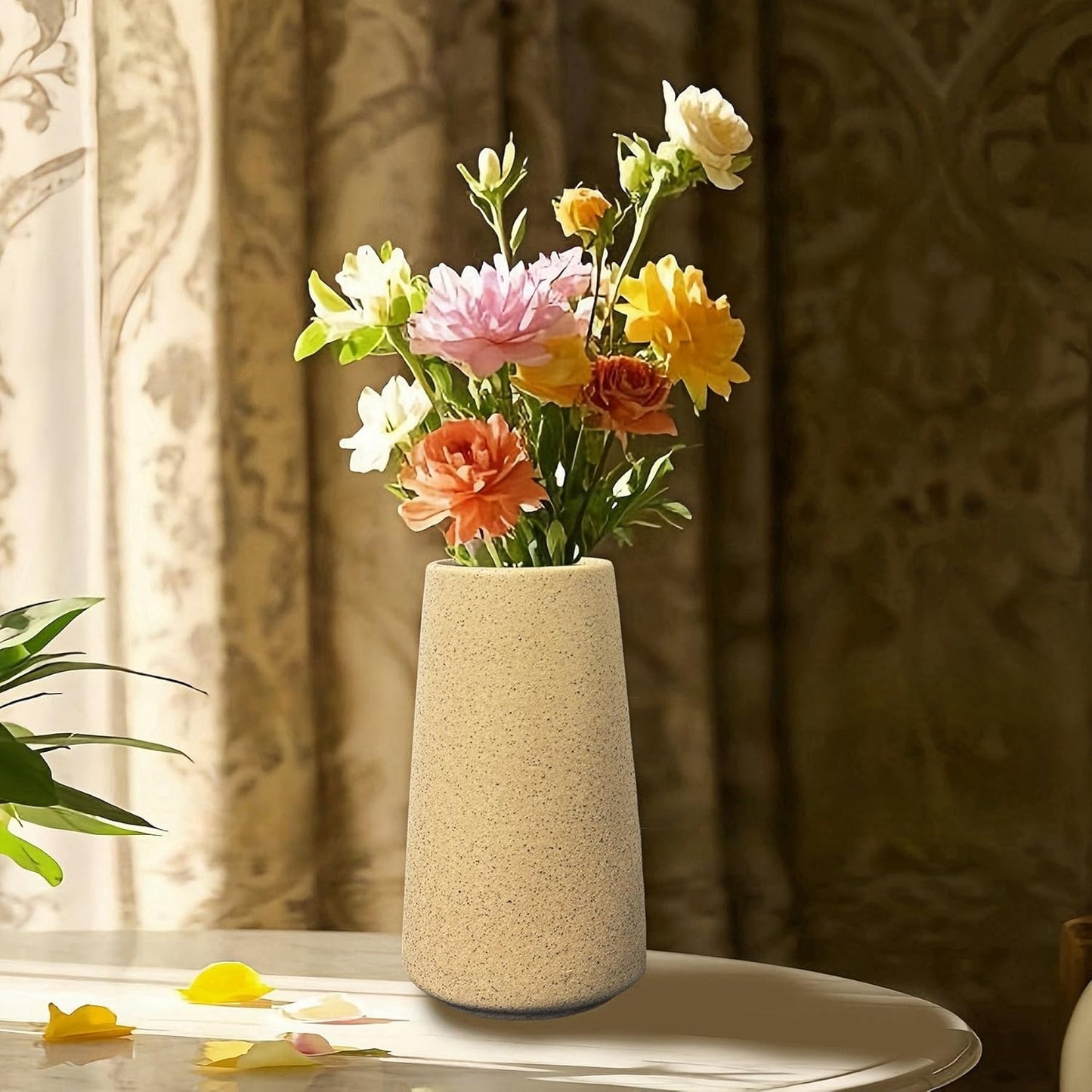 Simple Vase for Flowers Plants, Matte Vases for Modern Table Shelf Home Decor Wedding Boho Decor, 6" H Frosted Elegant Ceramic Vase for Pampas Grass Fluffy Stem Bouquet Lavender Flowers (Brown, 4)