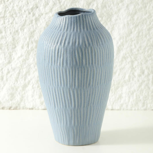 Ceramic Vase for Home Decor,11.6 Inch Flower Vases，Decorative Blue Vase for Pampas Grass，Modern Art Texture Vases for Home Entryway Living Room Dining Table Farmhouse Office Decor-Mat Blue