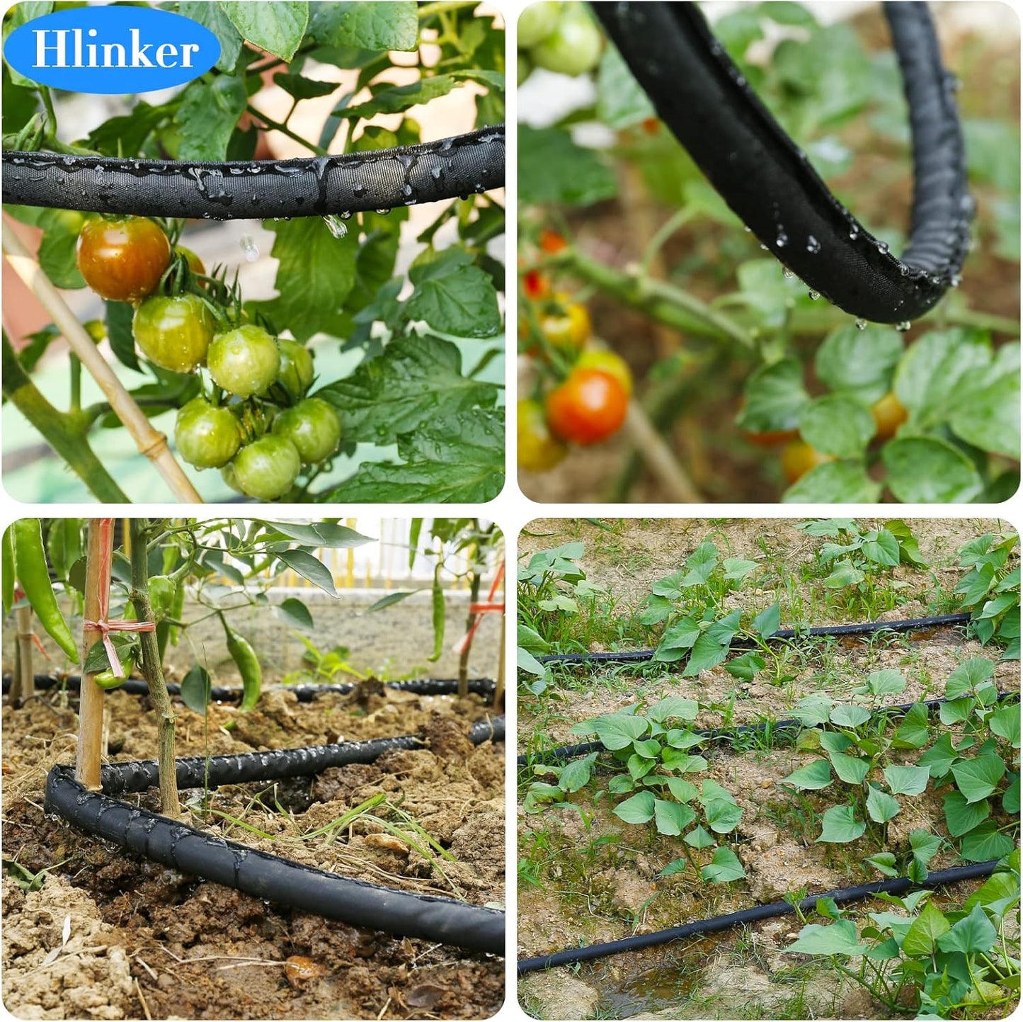 Hlinker Flat Soaker Hose 50 FT for Garden Beds, 50Ft 1/2" Linkable Consistent Drip Irrigation Hose Save 80% Water, Leakproof Heavy Duty Double Layer Sprinkler Hose