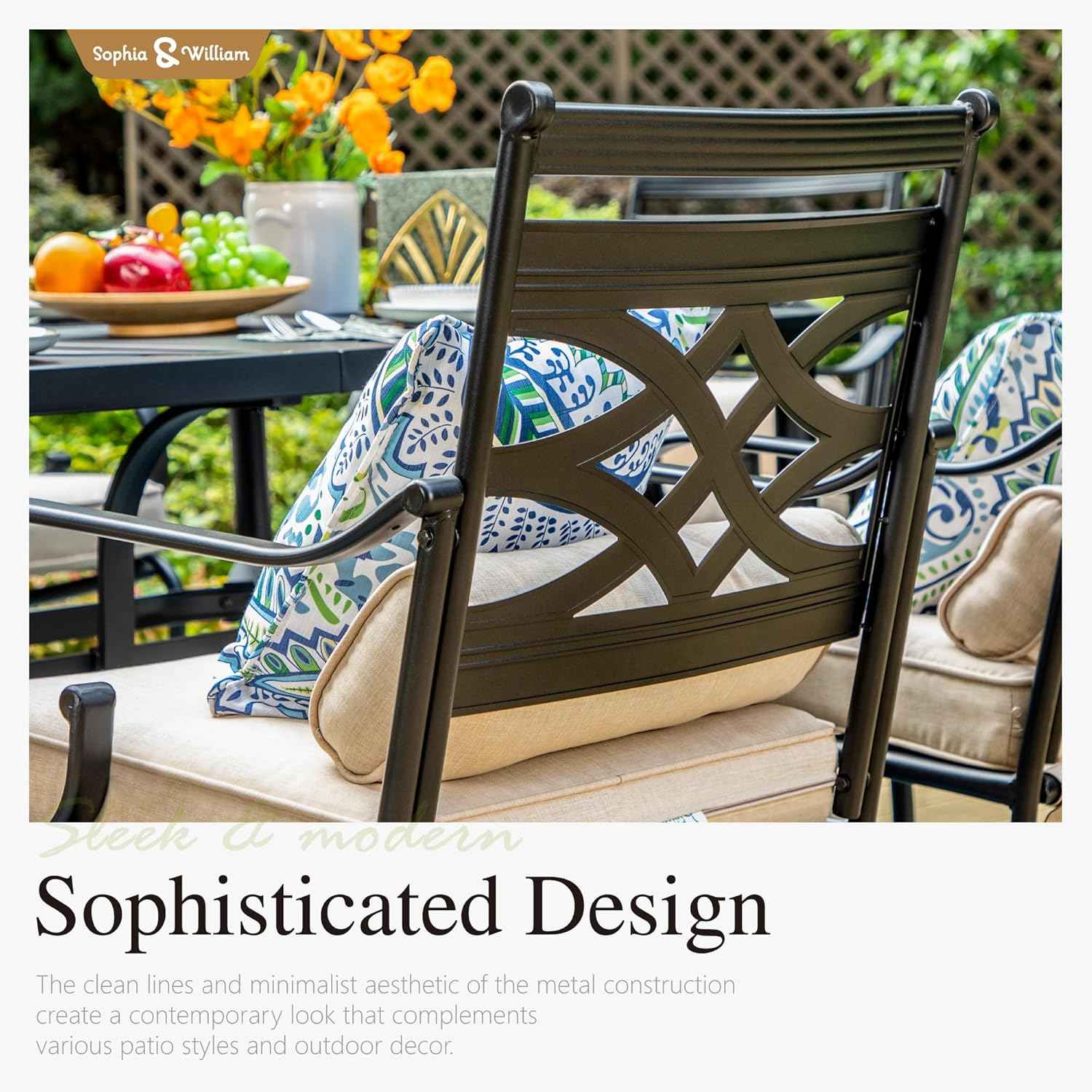Sophia and William Swivel Patio Dining Set for 4, Outdoor Table and Chairs, Removable Seat Cushions, Black 42" Round Patio Dining Table