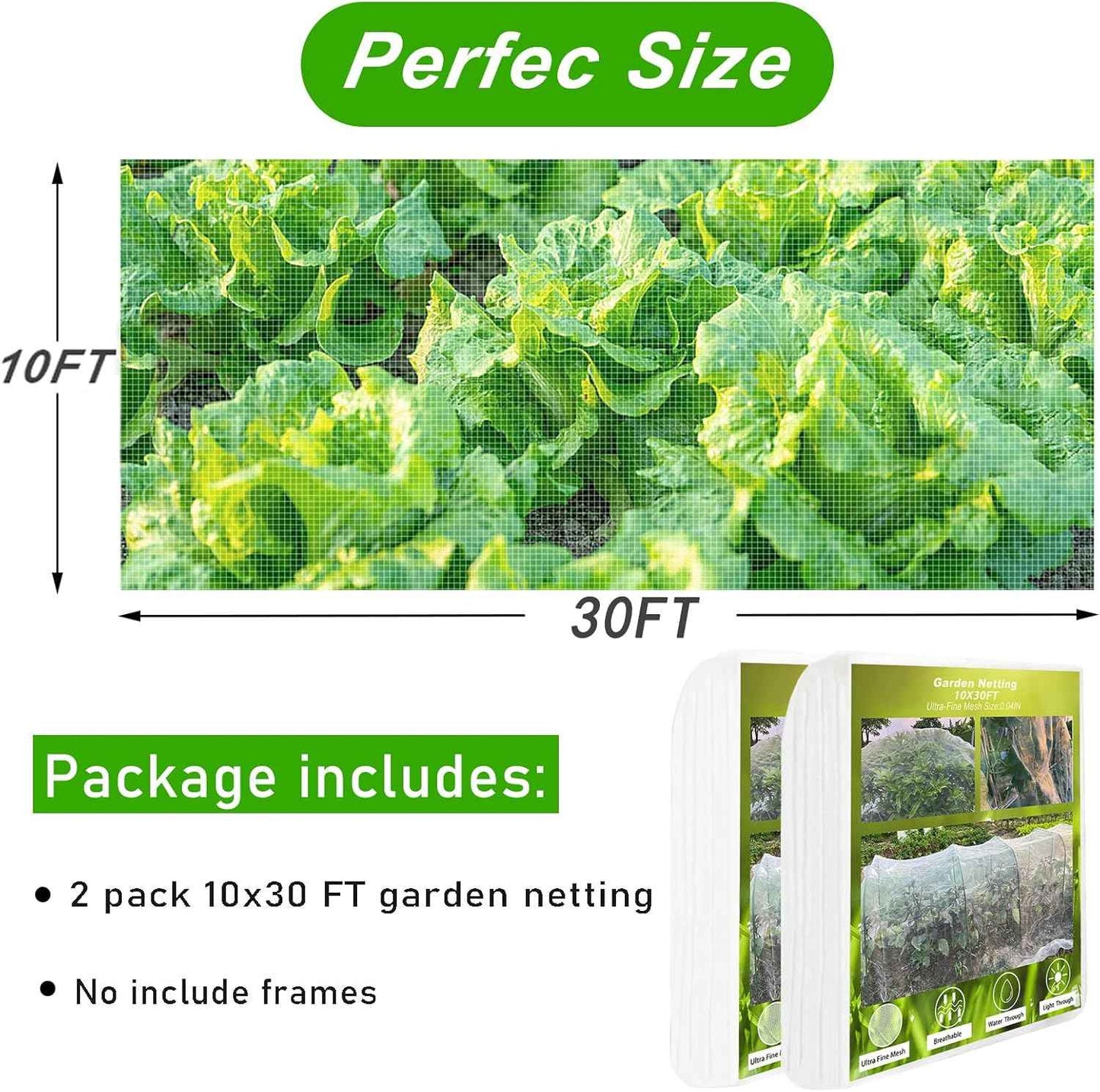 Garden Mesh Netting, 2 Pack 10X30FT Ultra Fine Garden Netting for Vegetable Flowers Fruits Crops Greenhouse, Plant Netting Row Cover Barrier Protection Net for Bird Deer Animals