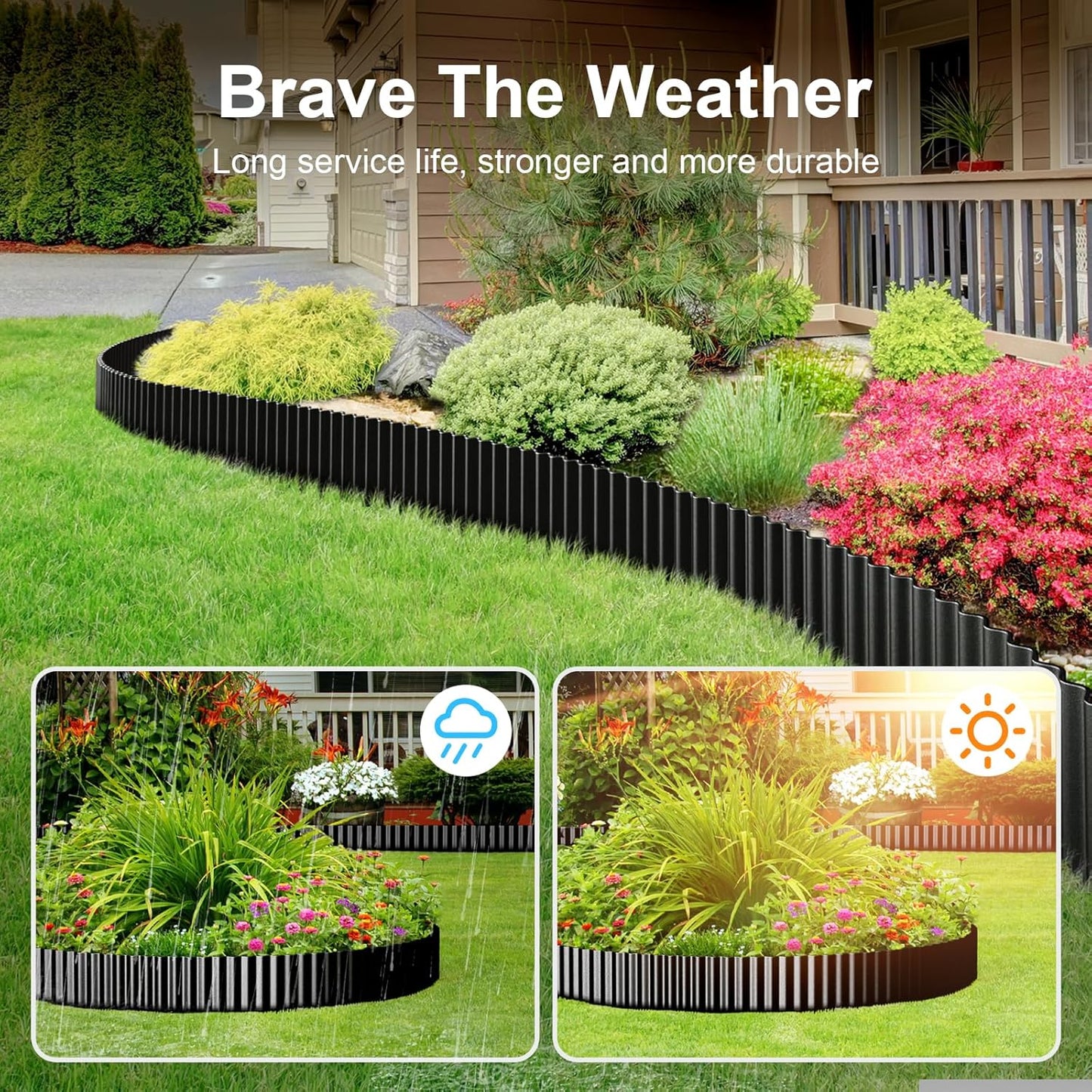 Land Guard Corrugated Garden Edging Border, 6" x 50' Landscape Paver Edging, Tall Landscape Edging, Fence for Garden, Flower Bed, Lawn and Landscape Edging (Glossy Black)