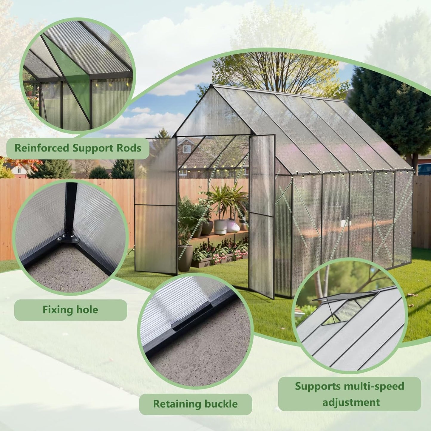 Greenhouse for Outdoors, Heavy Duty Polycarbonate Greenhouses, Walk in Greenhouse for Outdoor Garden Backyard with Roof Vent (8x10 FT)