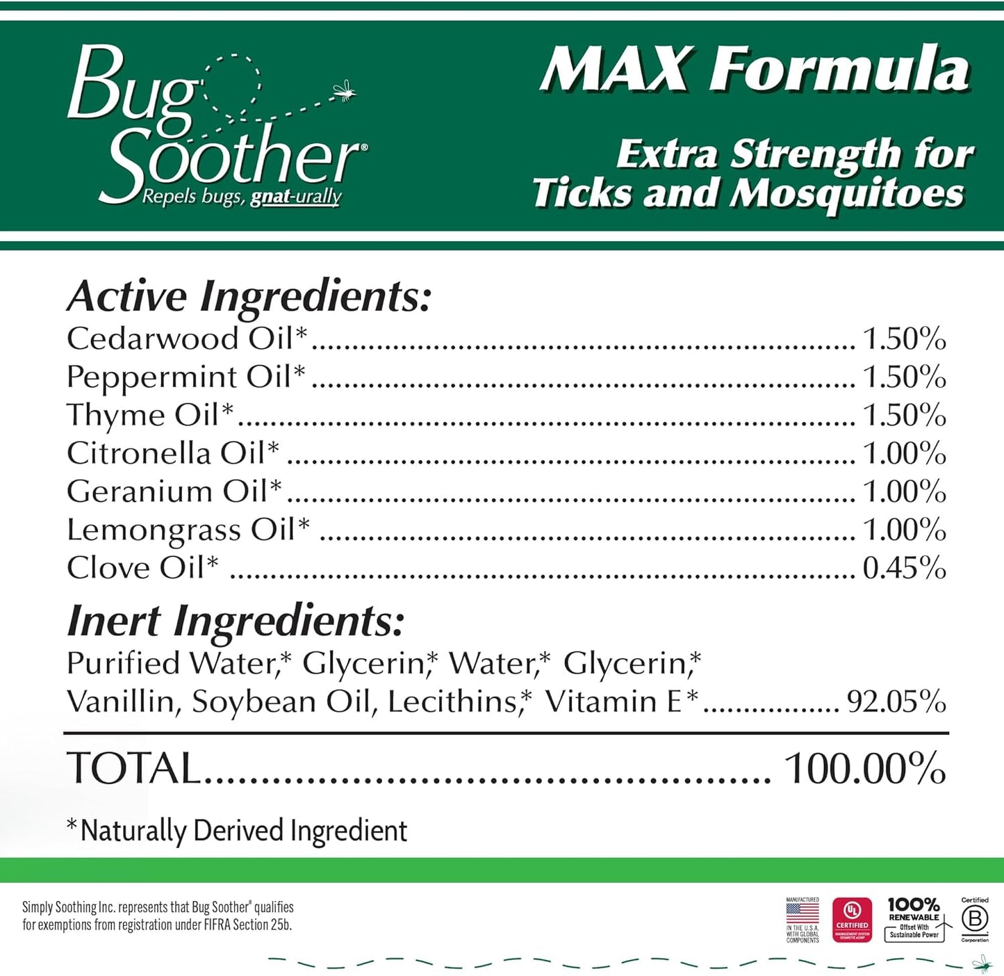 Bug Soother MAX - Extra Strength Natural Gnat, Tick, and Mosquito Repellent, 2 Pack 8 fl oz w/Free 1 oz. DEET-Free Bug Spray Deterrent - Safe for Adults & Environment - Made in USA