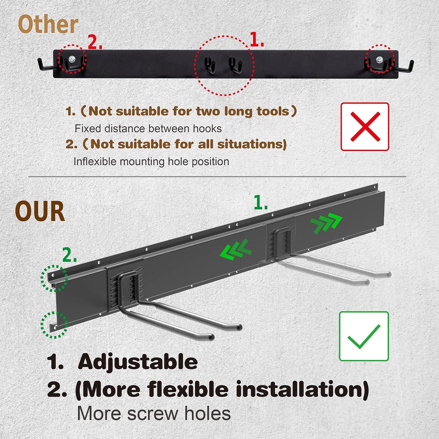 Charmount 96" Garage Storage Wall Organizer with 1200lbs, 12 Hooks Broom Holder Wall Mount, Garden Tool Organizer, Easy Installation Tool Storage to Accommodate Brooms, Hoses, Yard Tools and More