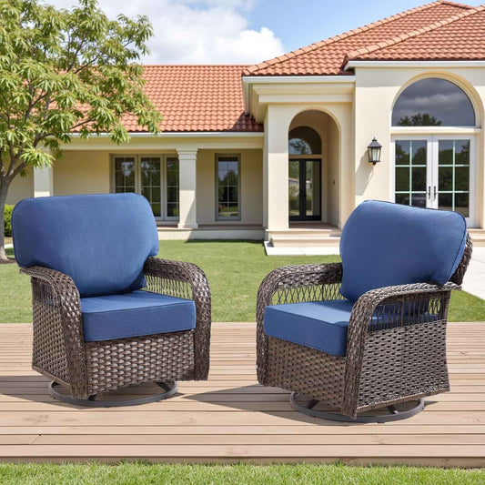 Wicker Swivel Rocker Patio Chairs, Patio Wicker Chairs Swivel Rocker Set of 2 All Weather Glider Rocking Chair Outdoor Conversation Furniture Set for Deck Porch Garden Backyard, Blue