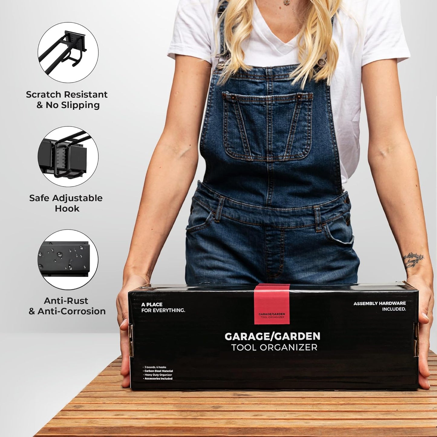 Garage Tool Organizer Wall Mount - 80 inches - Sturdy Storage Rack with Adjustable Hooks, Anti-Rust - Easy Installation, 500lbs Capacity - Garden Tool Organizer (05 Racks & 10 Hooks)