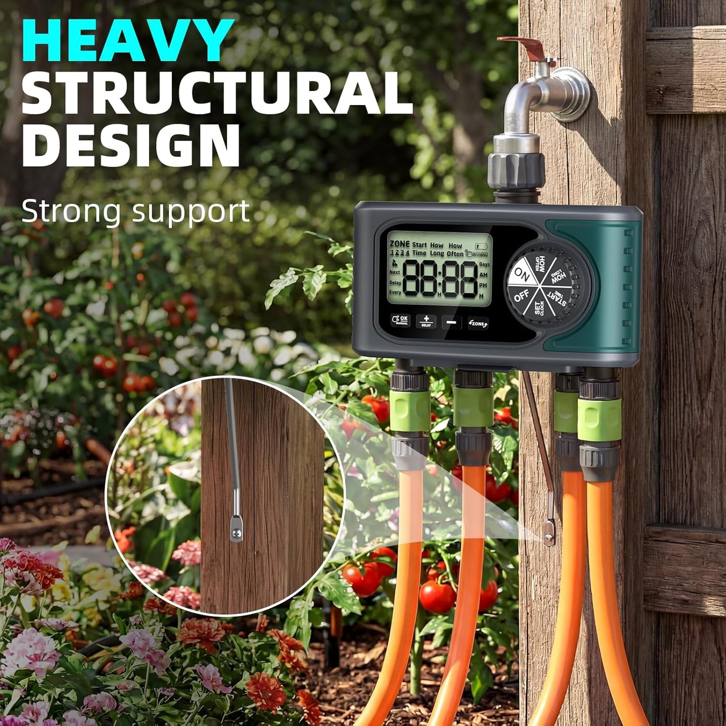 Sprinkler Timer for Outdoor Hose Faucet 4 Zone, Programmable Hose Timer with Rain Delay/Manual/Automatic Watering System, Water Timers for Garden Hose, Digital Drip Irrigation for Yard Lawn Outdoor