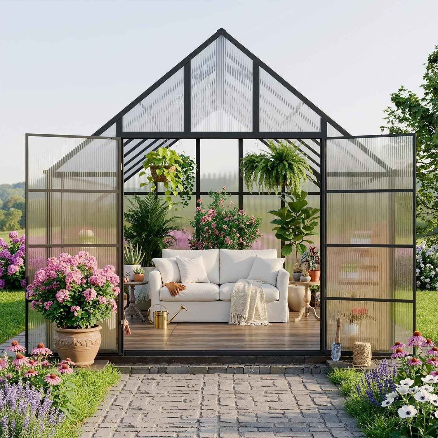 WACASA 28x10x10 FT Greenhouse for Outdoors, Thickened Aluminum Polycarbonate Greenhouse Kit with 6 Vent Windows, Swing Door, Easy Assembly Walk-in Greenhouse for Patio and Backyard