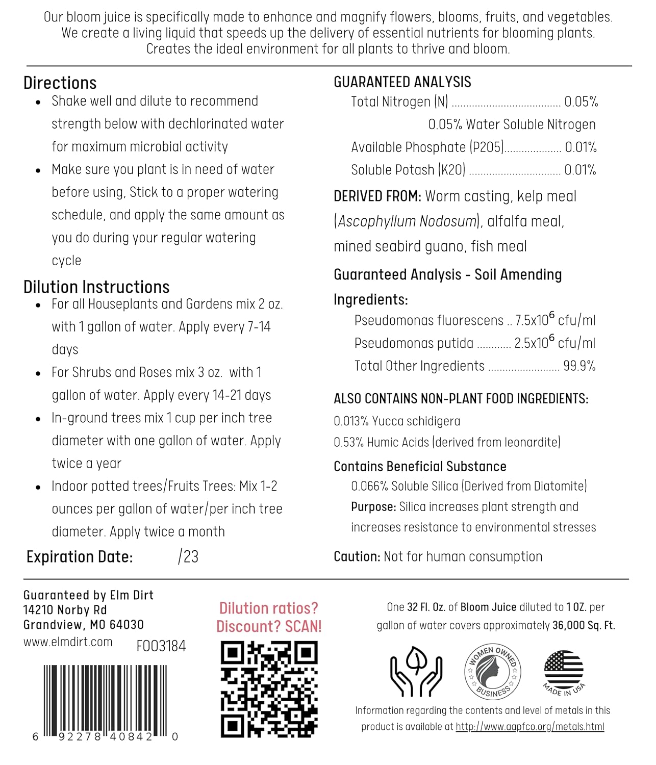 Elm Dirt's Bloom Juice for All Flowering Plants (2.5 gallons)
