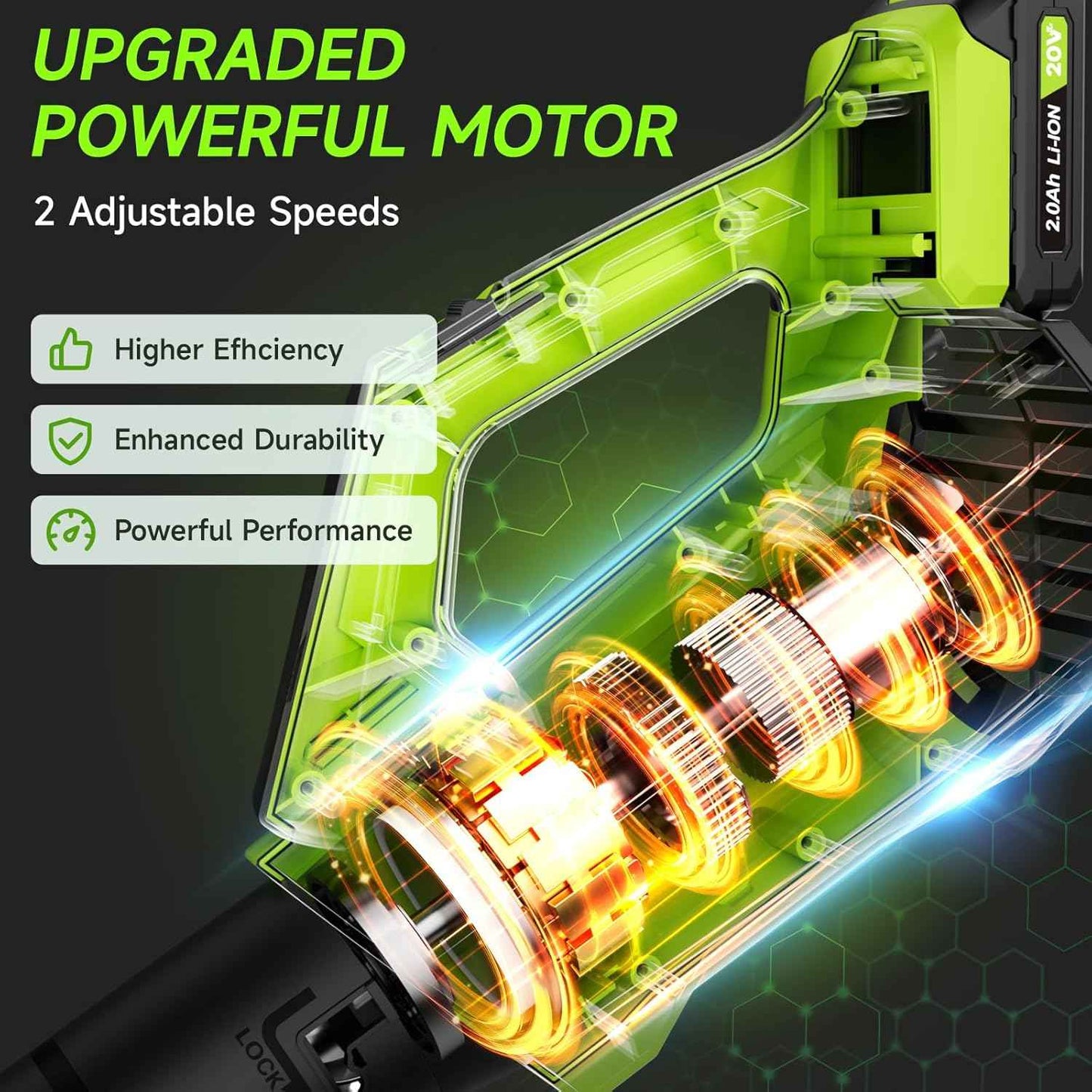 Leaf Blower Cordless, Leaf Blower with Battery and Charger - 2 Speed Modes, 2 Batteries, 20V Powerful Lightweight Electric Blowers for Blowing Leaves, Lawn Care, Patio, Green