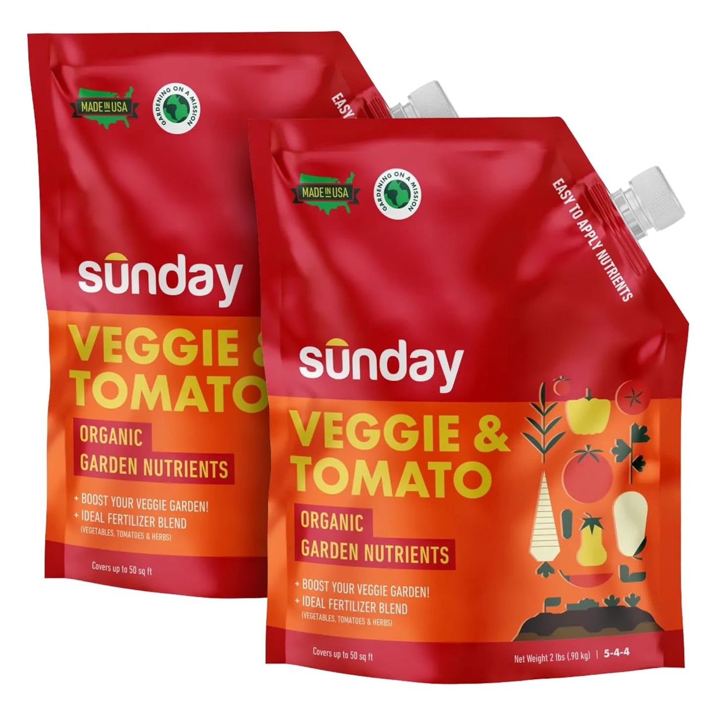 Sunday Garden Naturals Veggie + Tomato Plant Food Mix - Boost Growth in Vegetables, Tomatoes & Herbs - 5-4-4 NPK Mix - for Indoor & Outdoor Use - Feeds for 4-6 Weeks - 2 Pack, 2lb Mix