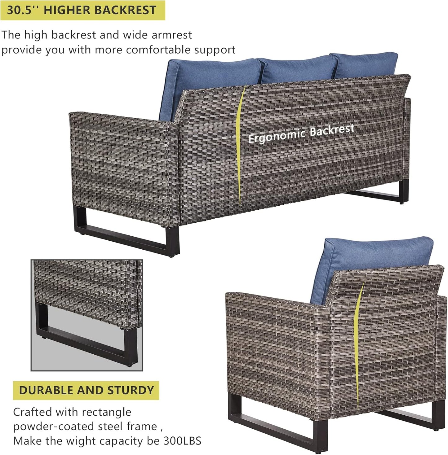 HUMMUH 9 Piece Patio Furniture PE Wicker 6-Seater Outdoor Sectional Sofa with Dinning Table Patio Swivel Chairs and Outdoor Chairs for Porch,Garden,Backyard,Deck