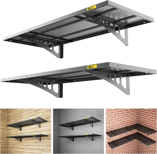 2Pack 1.64x4ft Adjustable Metal Garage Wall Shelving Heavy Duty Garage Storage Shelf Wall Mounted Black