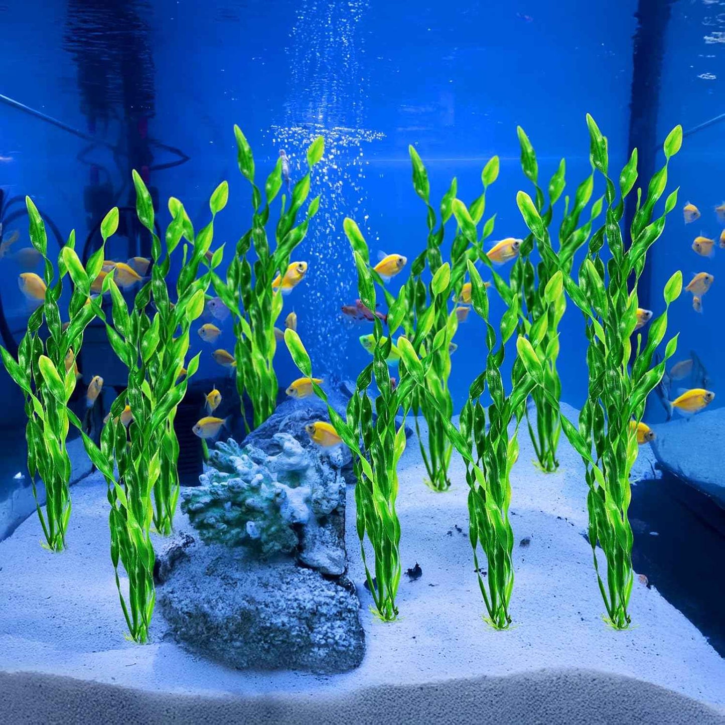 10 PCS Artificial Seaweed Water Plants for Aquarium, 12 Inch Fish Tank Plastic Plant Decorations(Green) (12 Inches)