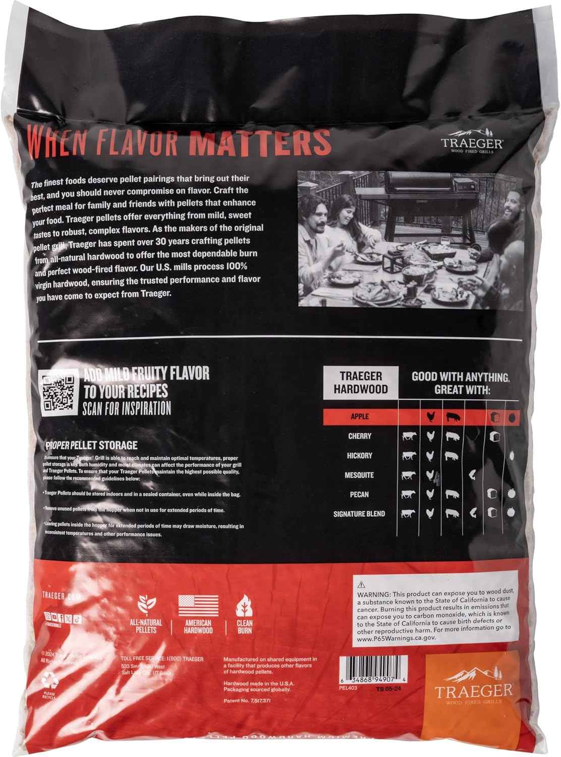 Traeger Grills Apple 100% All-Natural Wood Pellets for Smokers and Pellet Grills, BBQ, Bake, Roast, 18 lb. Bag