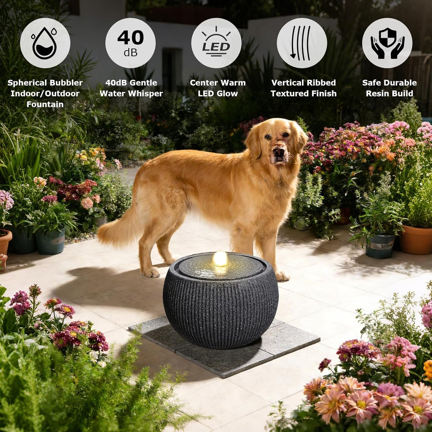Water Fountain Outdoor Zen Garden Water Feature Outdoor Sphere Fountains for Patio, Deck, Yard, Porch, Home Decor,11.8" Lx11.8 Wx11 H