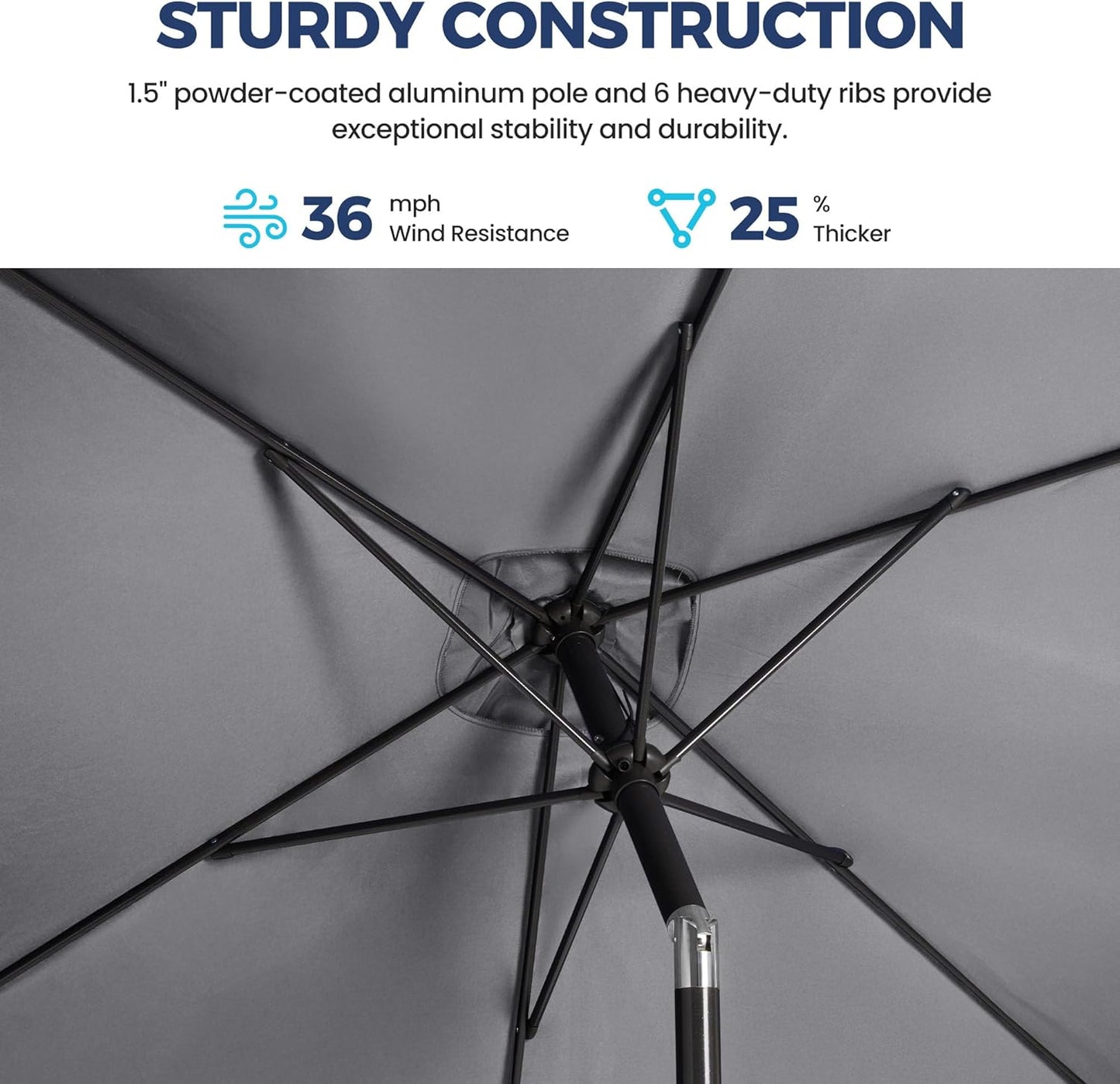 SUNVIVI OUTDOOR Patio Umbrella, 6.5' x 10' Rectangular Patio Umbrella, Metal Pole Square Outdoor Umbrella with Crank and Push Button Tilt, 6 Steel Ribs, Polyester Canopy