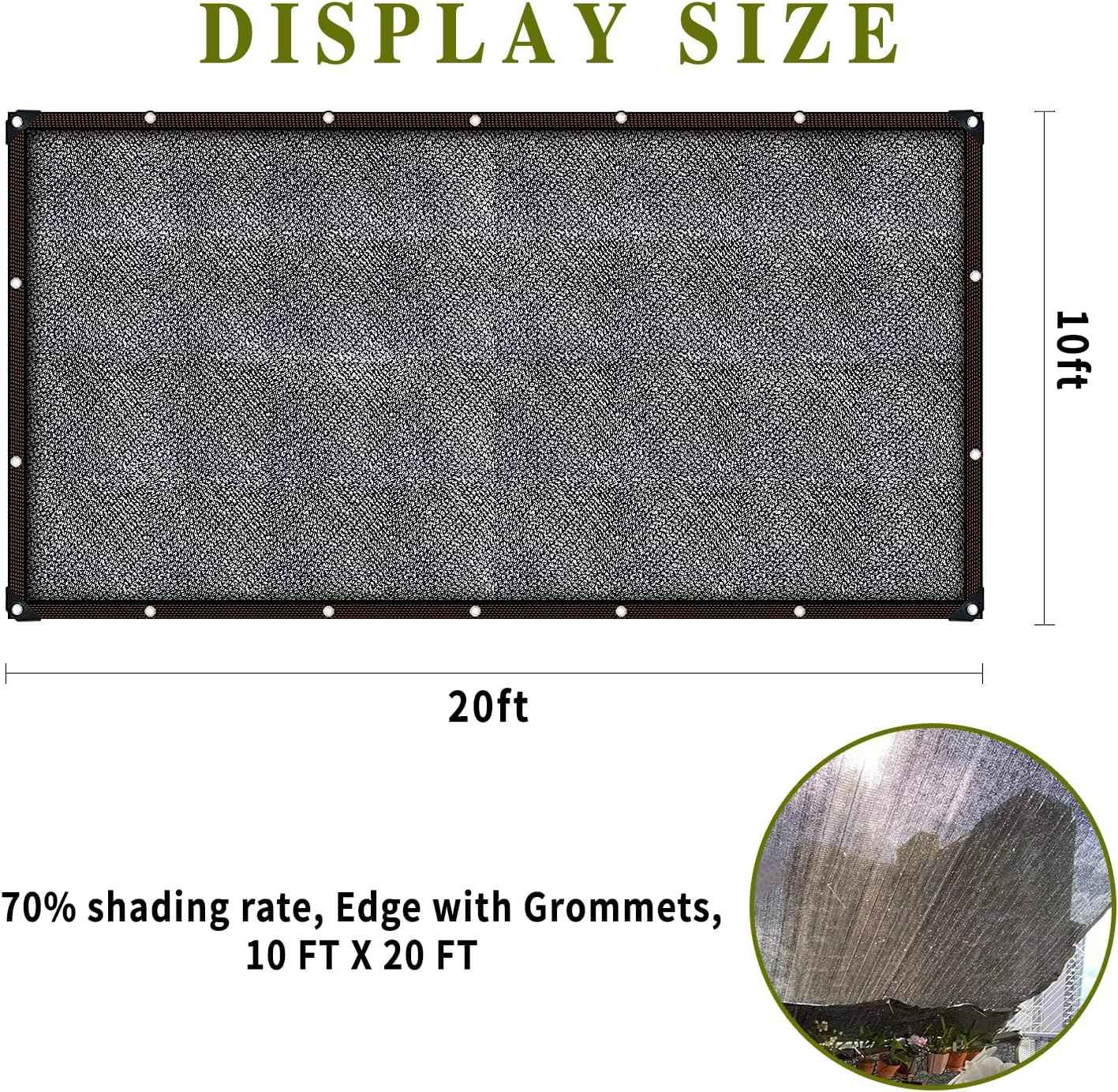 Shade Cloth，70% Garden Sun Shade Cloth Mesh Tarp，10 x 20 FT Black Sun Shade Net, pergola Shade Cover with Grommets，for Outdoor Sun Shade Cover，Plant Cover Patio Canopy ，Greenhouse
