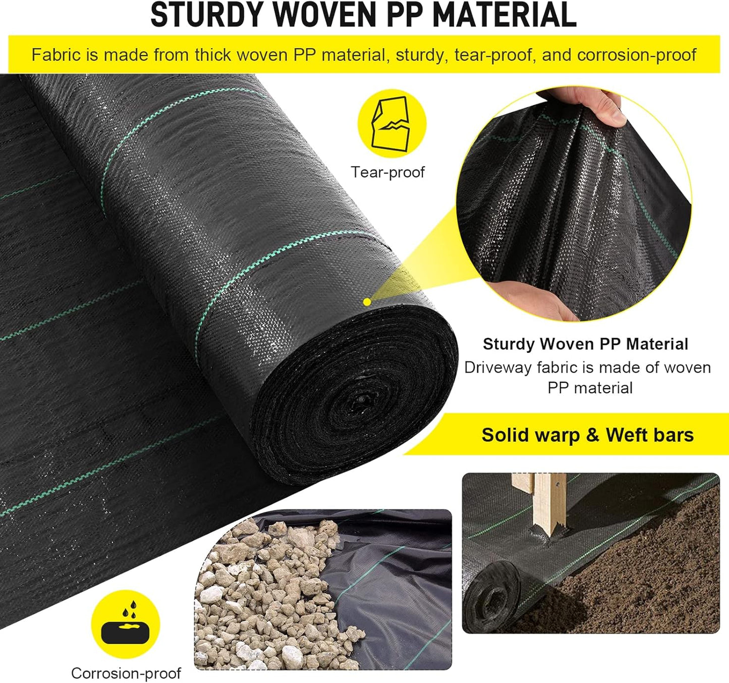 Doniks 13x115ft Driveway Fabric,3.5OZ Commercial Heavy Duty Weed Barrier Fabric, Garden Landscape Fabric,French Drain Fabric for Erosion Control,Landscape Fabric,Weed Barrier,Construction Projects