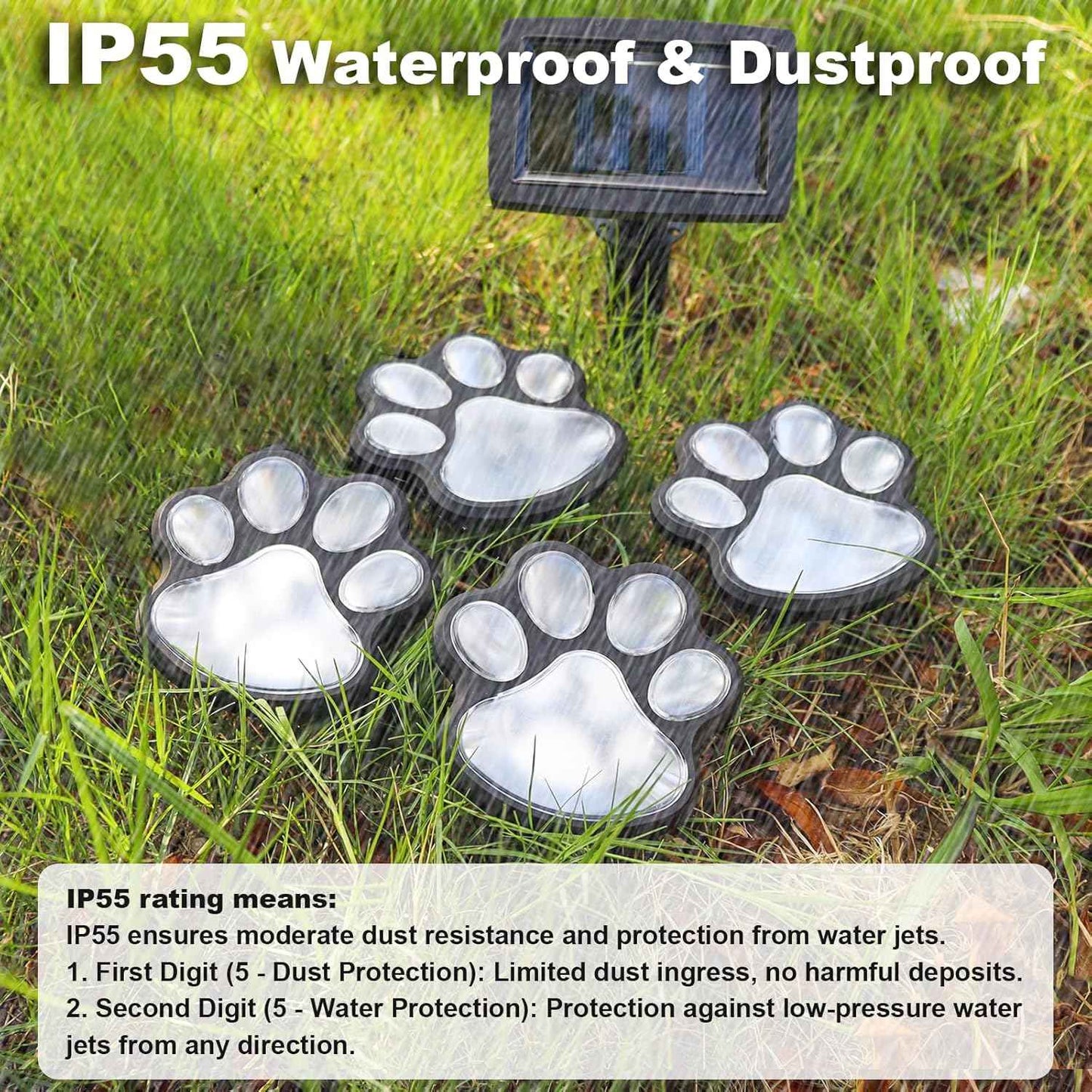 Animal Paw Print Solar Lights Outdoor Garden Decor, 4 Pack Paw Print Lights with Cord, IP55 Waterproof Yard Pathway Decor Light, Cold White Color Light, New Home Birthday Christmas Gift