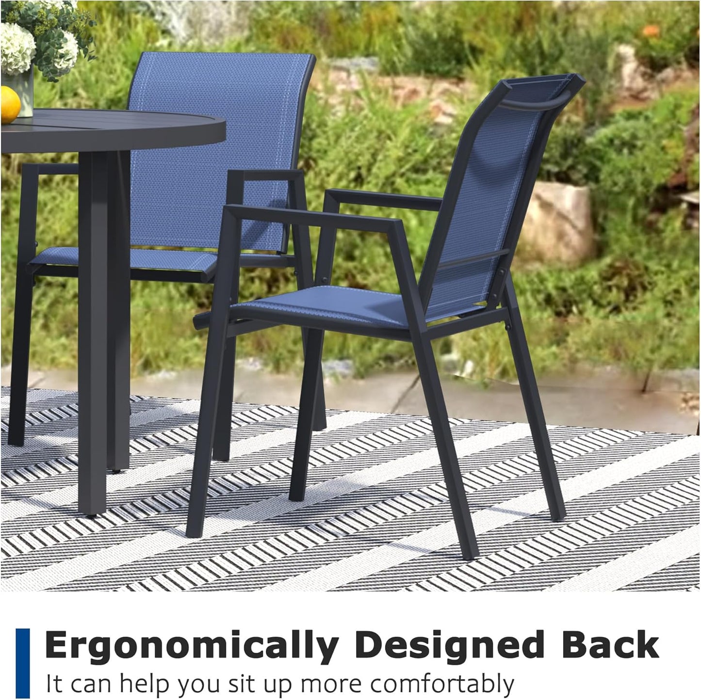 Outdoor Patio Chairs Set of 6, Blue Stackable Outdoor Chairs, Lightweight Patio Set with High Back, Metal Dining Chair for Lawn, Garden, Yard and Deck