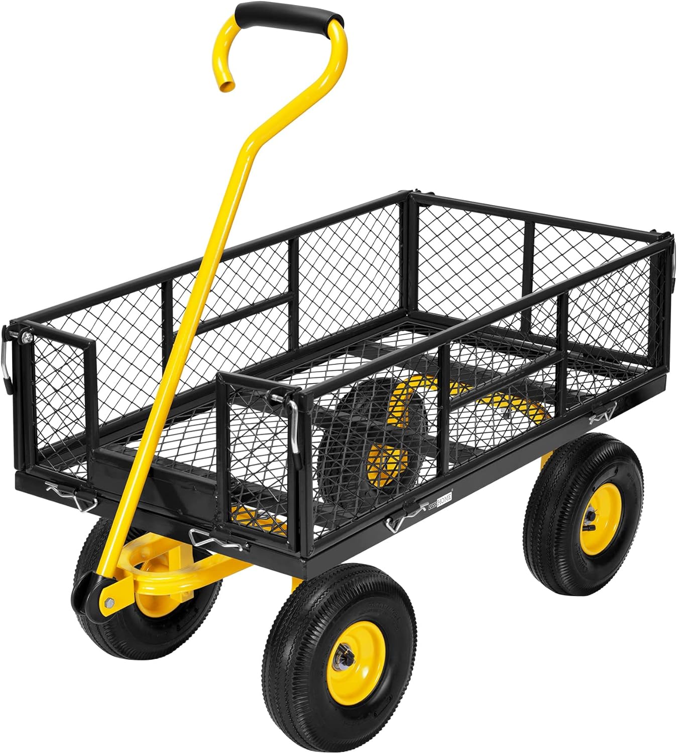 VIVOHOME Heavy Duty 880 Lbs Capacity Mesh Steel Garden Cart Folding Utility Wagon with Removable Sides and 4.10/3.50-4" Wheels 10 inch Tire (Black)