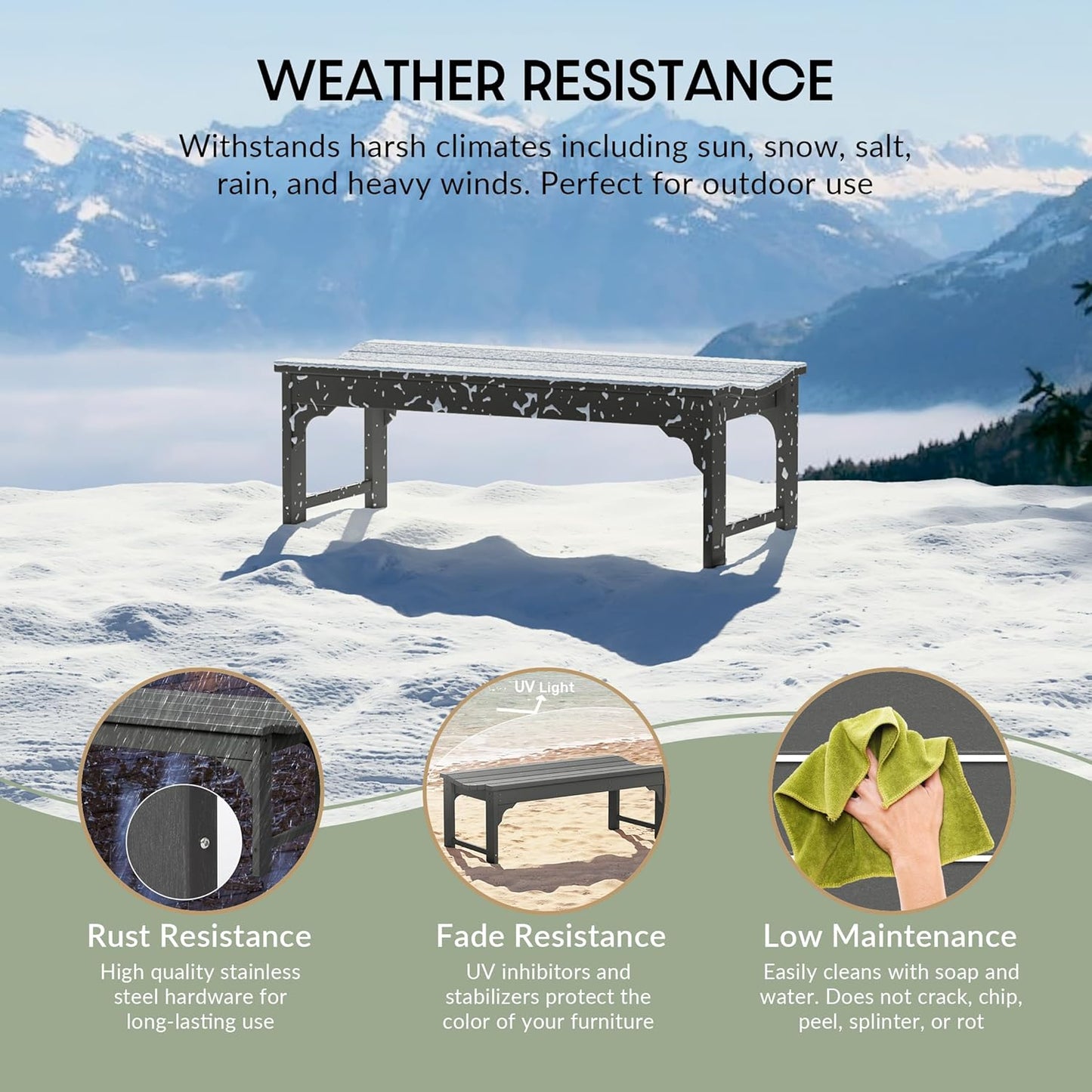 WestinTrends Malibu Outdoor Bench, All Weather Resistant Poly Lumber Backless Patio Garden Bench, Adirondack Curved Bench Seat for Comfort, Gray