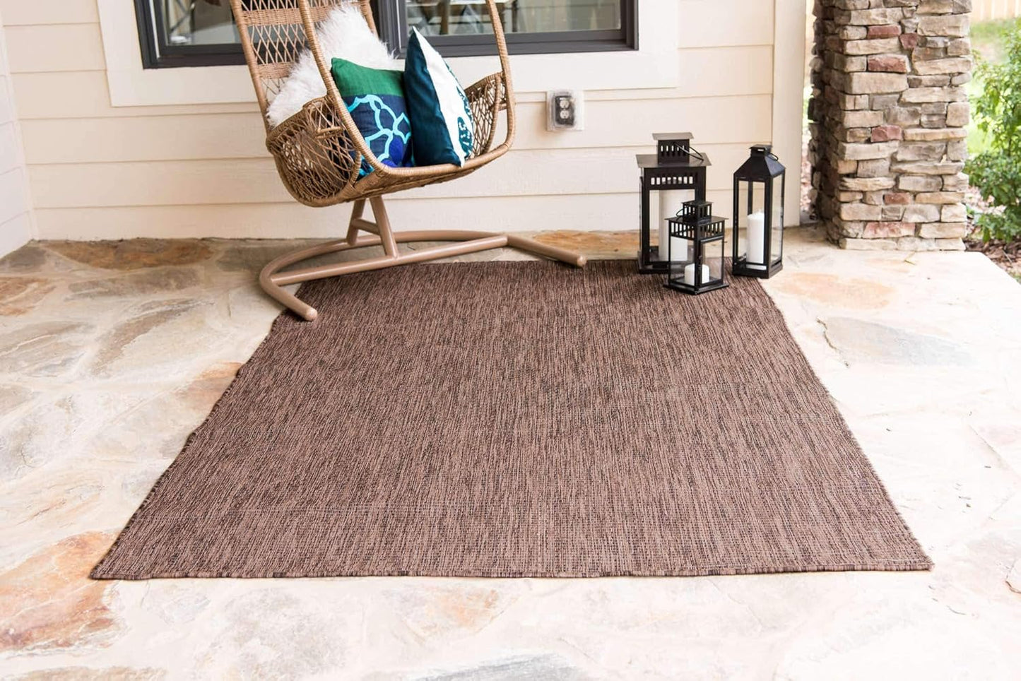 Unique Loom Collection Casual Transitional Solid Heathered Indoor/Outdoor Flatweave Area Rug (8' x 11' 4" Rectangle, Light Brown/Ivory)