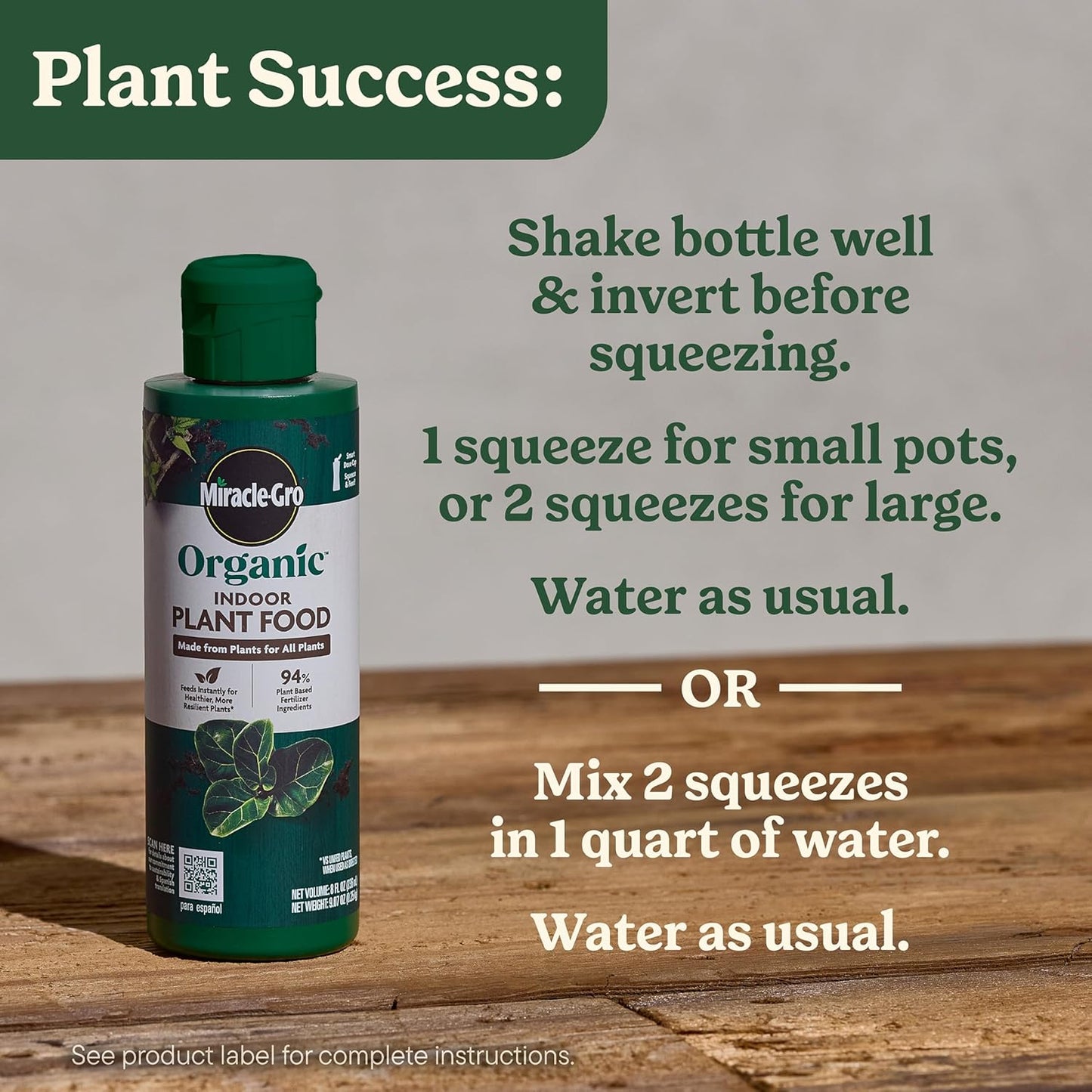 Miracle-Gro Organic Indoor Plant Food, Liquid Plant Food for Houseplants, Flowers, Vegetables, and Herbs, 1-0.5-1 NPK, 8 fl. oz., 2-Pack