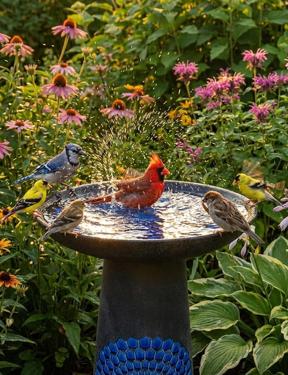 Ceramic Bird Bath for Outdoors – 21.5 Inch Heavy Duty, Diamond Blue Design for Garden & Patio Décor, Perfect for Bird Watching & Outdoor Spaces