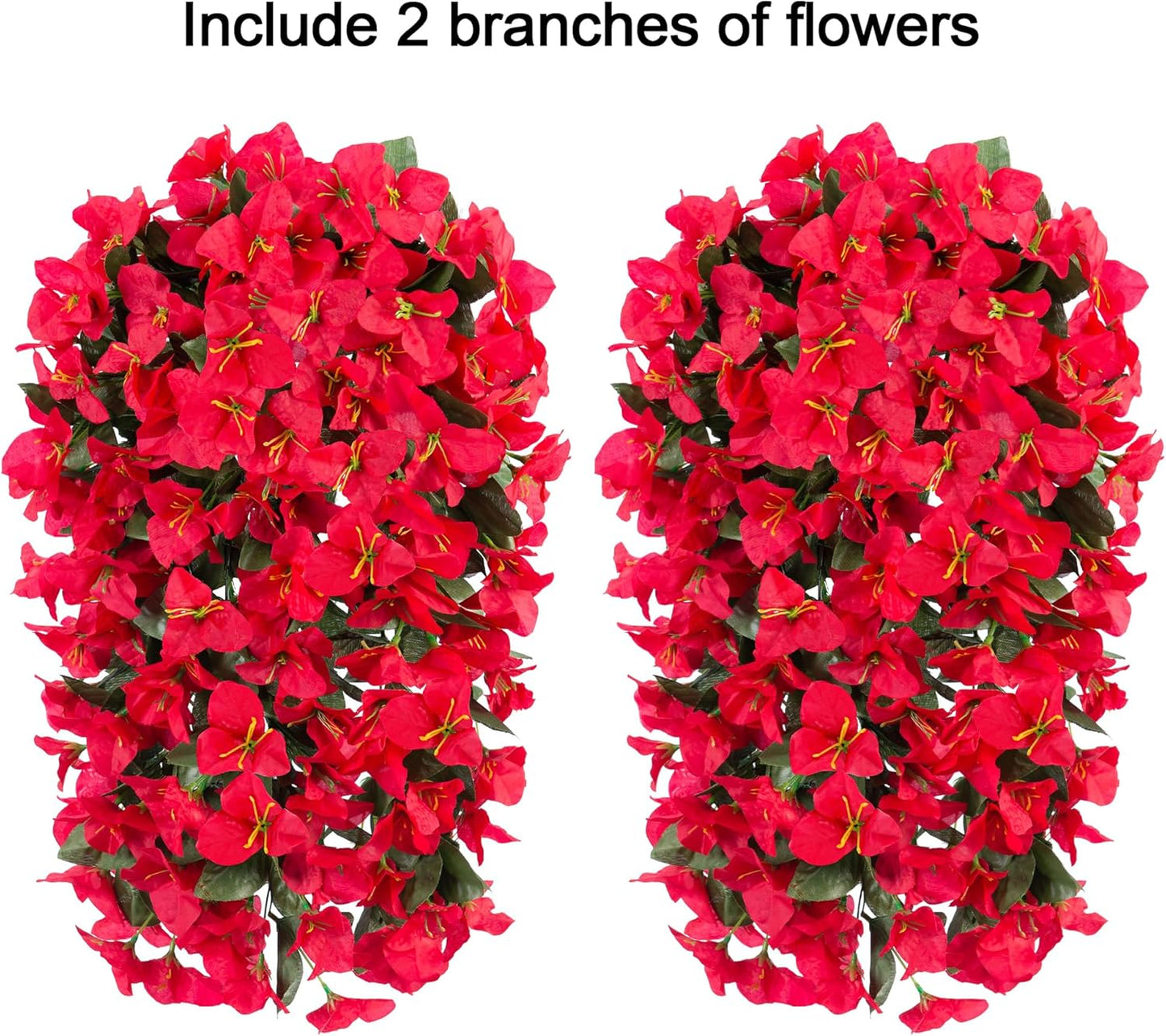 Bougainvillea Artificial Hanging Flowers Plants for Outdoors Decoration, 2pcs Fake Flowers Silk Bougainvillea Vines Realistic UV Resistant Faux Flowers for Outdoor Planters Porch Patio, Red