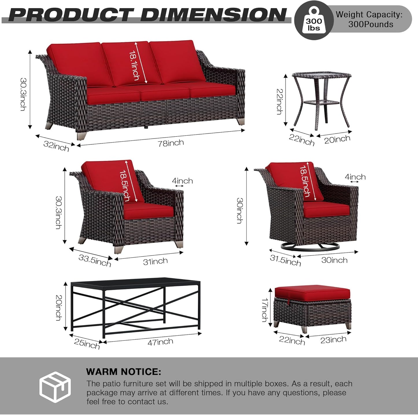 Joyside Wicker Patio Furniture Sets, 9 Pieces Upgraded Large Size Outdoor Furniture with Swivel Rocking Patio Chairs, Patio Dining Chair, 3-Seat Sofa, Outdoor Ottoman, Coffee Table, Thick Cushions