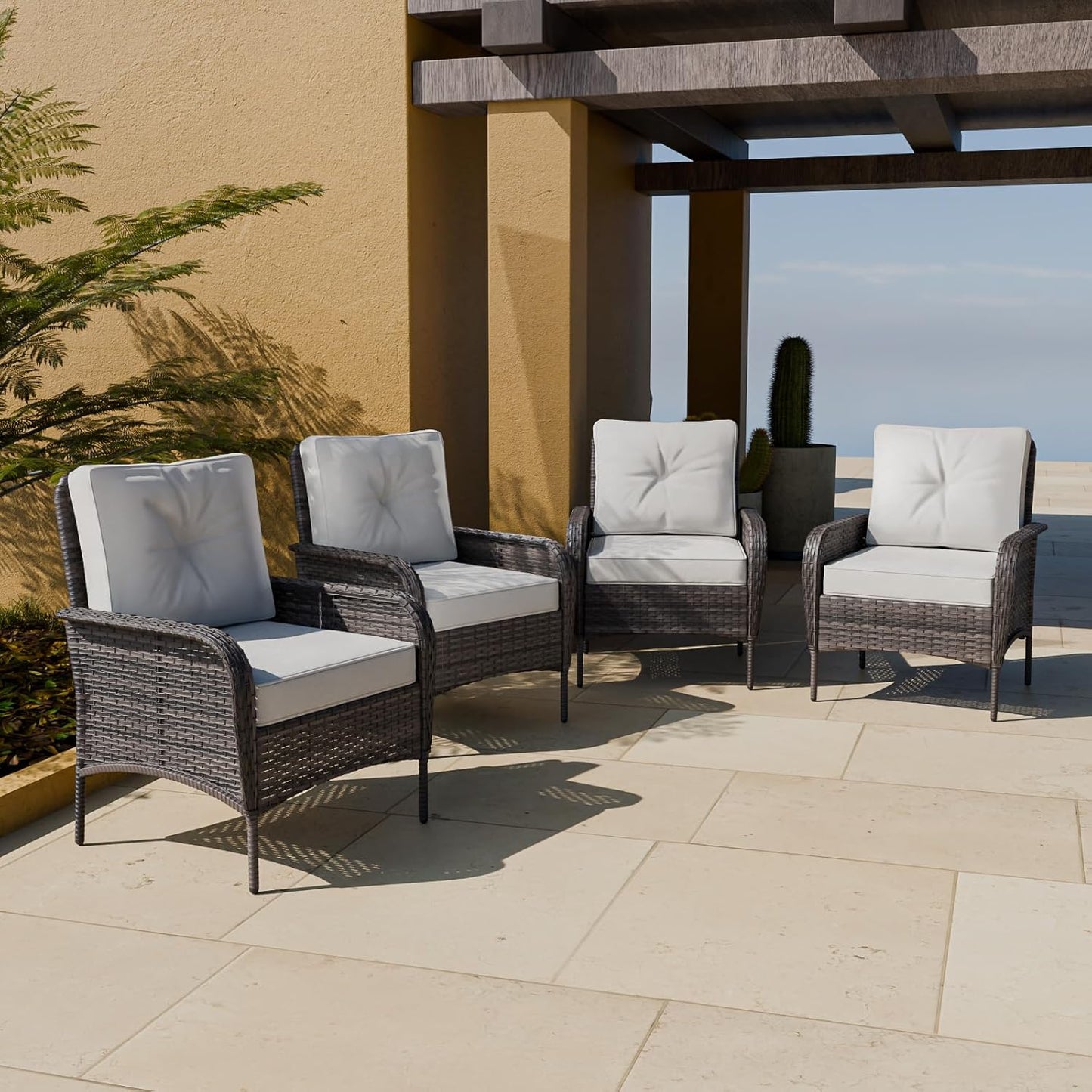 EAGLE PEAK Rustic Veranda Outdoor Patio Chairs, Wicker Furniture Set, Wicker Porch Chairs, Set of 4, Gray/Beige