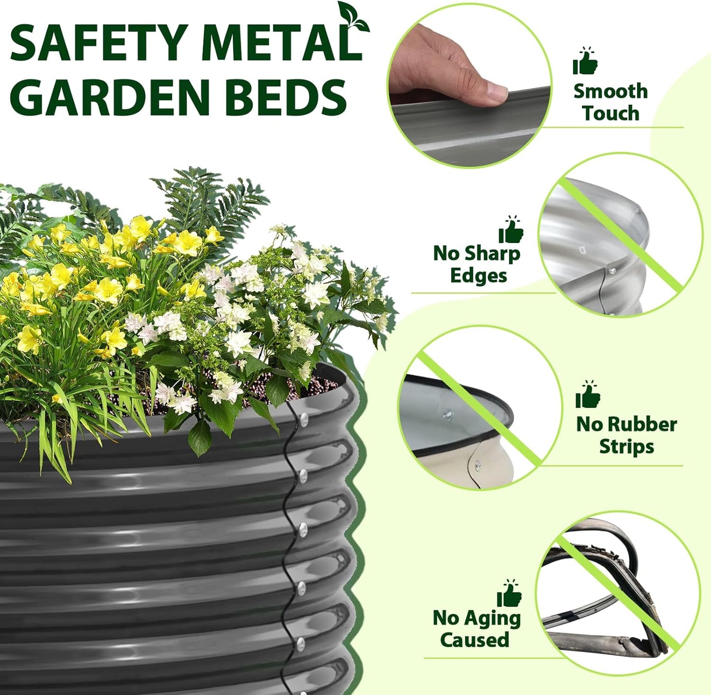 A ANLEOLIFE 3-Pack 12X3X1.5ft & 81x81x18 in Deep Root Galvanized Raised Garden Beds Outdoor for Planting Vegetables Flowers Herb, Quartz Grey