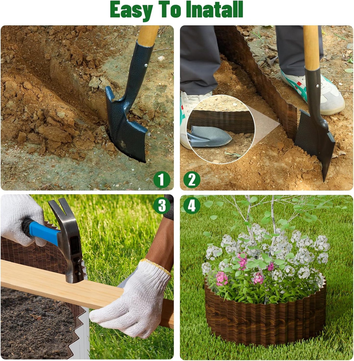 SnugNiture Corrugated Metal Garden Edging,4" x 10' Sturdy Lawn Edging Border,Landscape Edging Border for Lawn, Flower Bed,Garden and Yard(Brown)