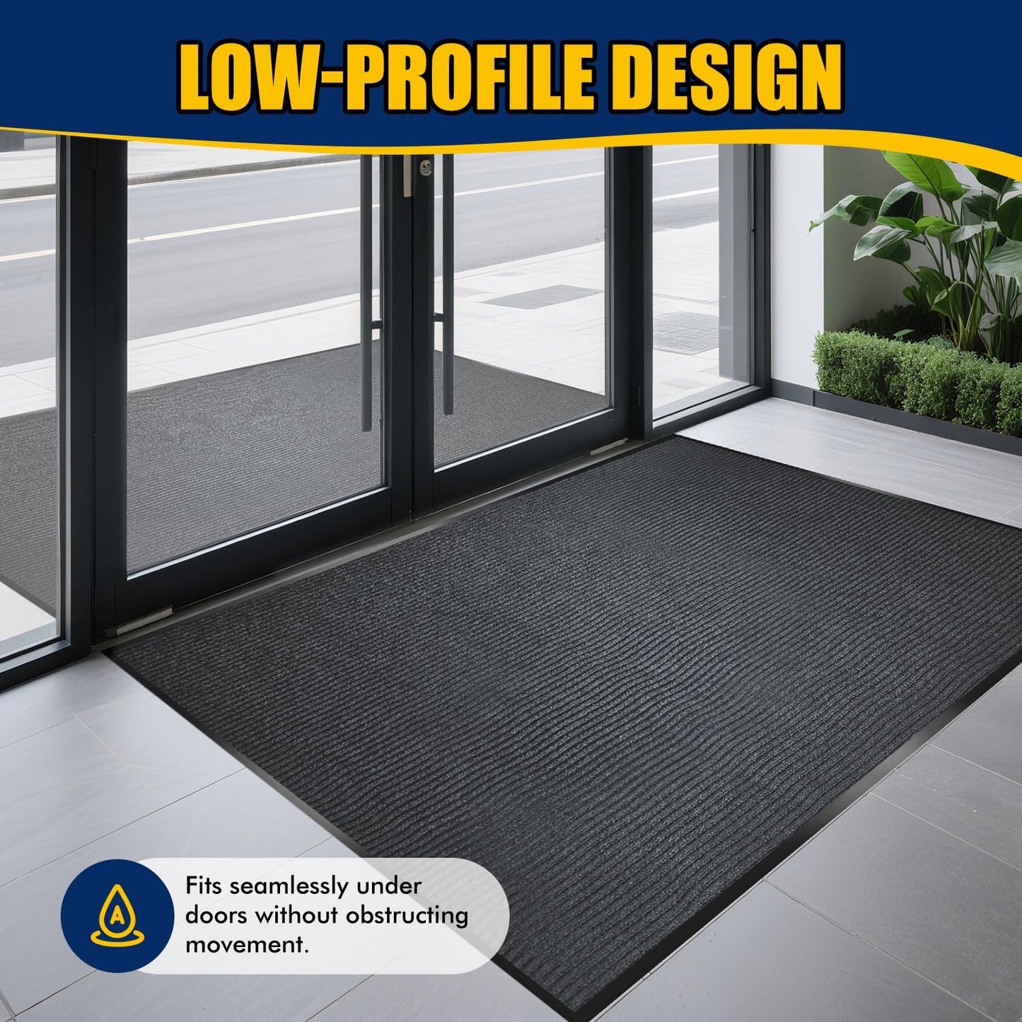 Entrance Mat for Home or Office - 3 x 5 Feet, Carpeted Indoor/Outdoor Entry Mat - Absorbent, Slip Resistant, Heavy Duty, Low-Profile, Easy to Clean, Rubber Entry Mat - Charcoal