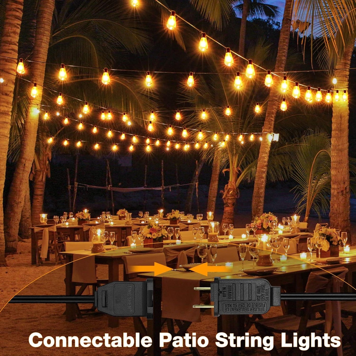 GLUROO 60FT LED Outdoor Patio Lights Waterproof with 30+2 Vintage Bulbs Shatterproof Energy Saving,2700K Hanging Edison String Lights Outside for Backyard,Bistro,Camping,Gazebo