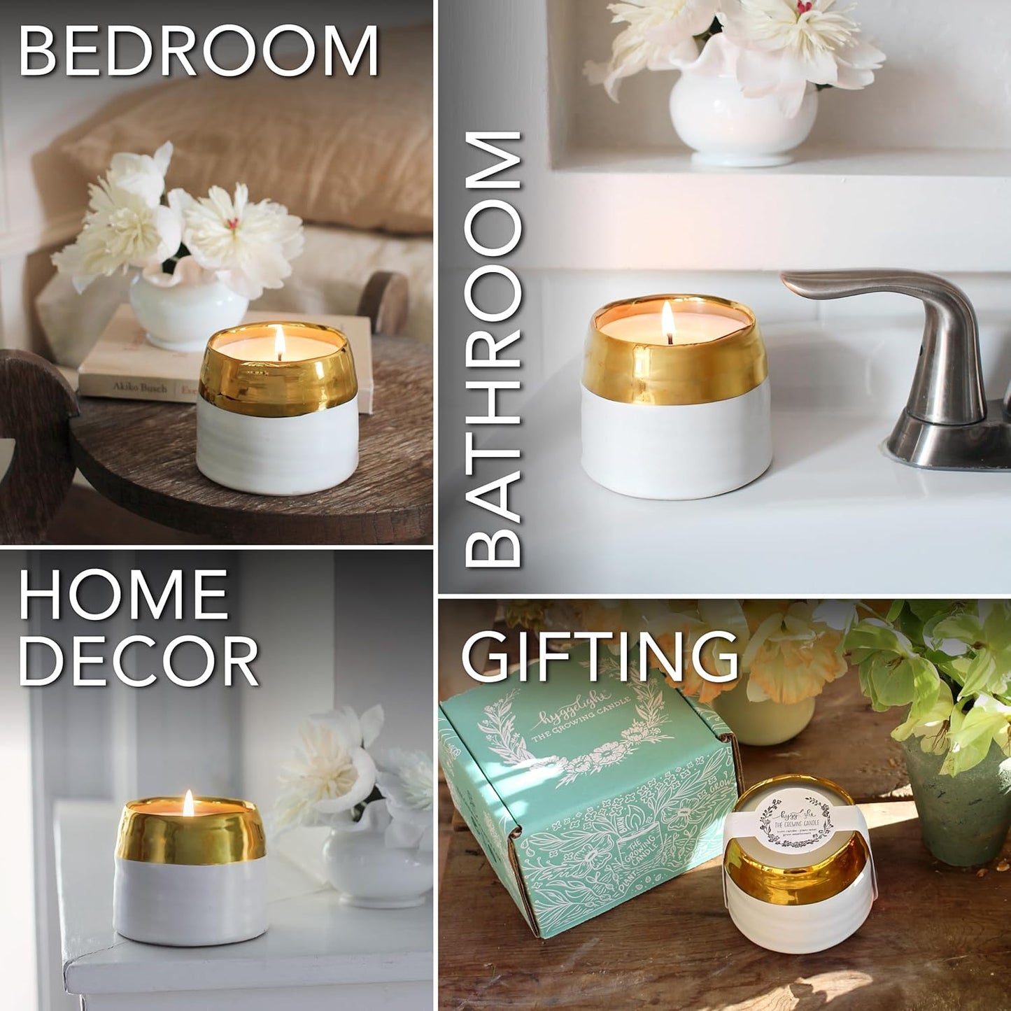 The Growing Candle, Sandalwood & Vanilla Scented, 10oz Ceramic Pot, Aromatherapy Candles for Home, 100% Soy, Clara