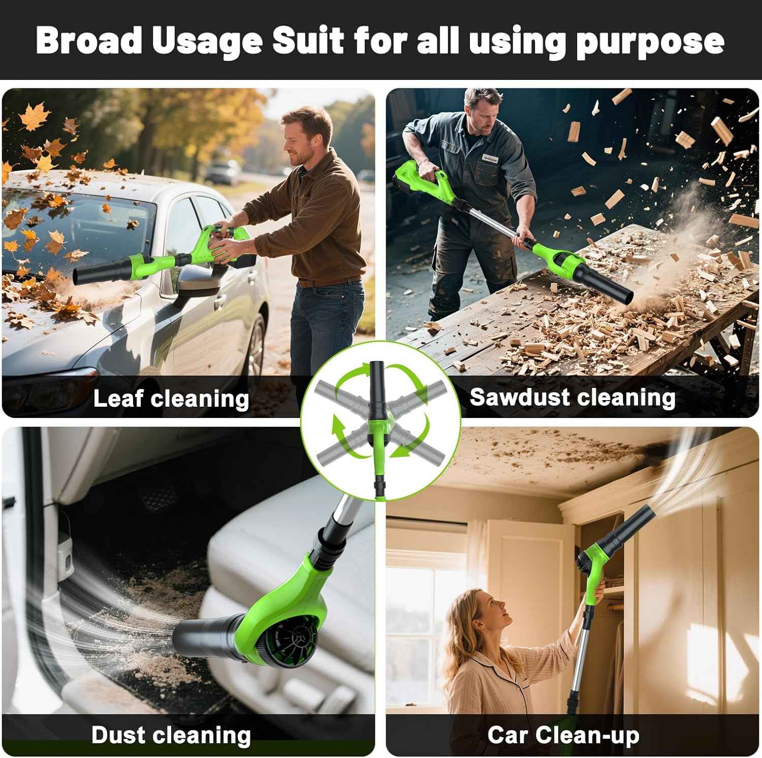 Leaf Blower Cordless, 40V Electric Leaf Blower Cordless with 2 Batteries, Adjustable 300° Multi-Angle Rotation Nozzle 3 Speed Modes 500CFM/180MPH for Lawn Care, Patio, Dust, Leaves, Yard, Car, Gutter