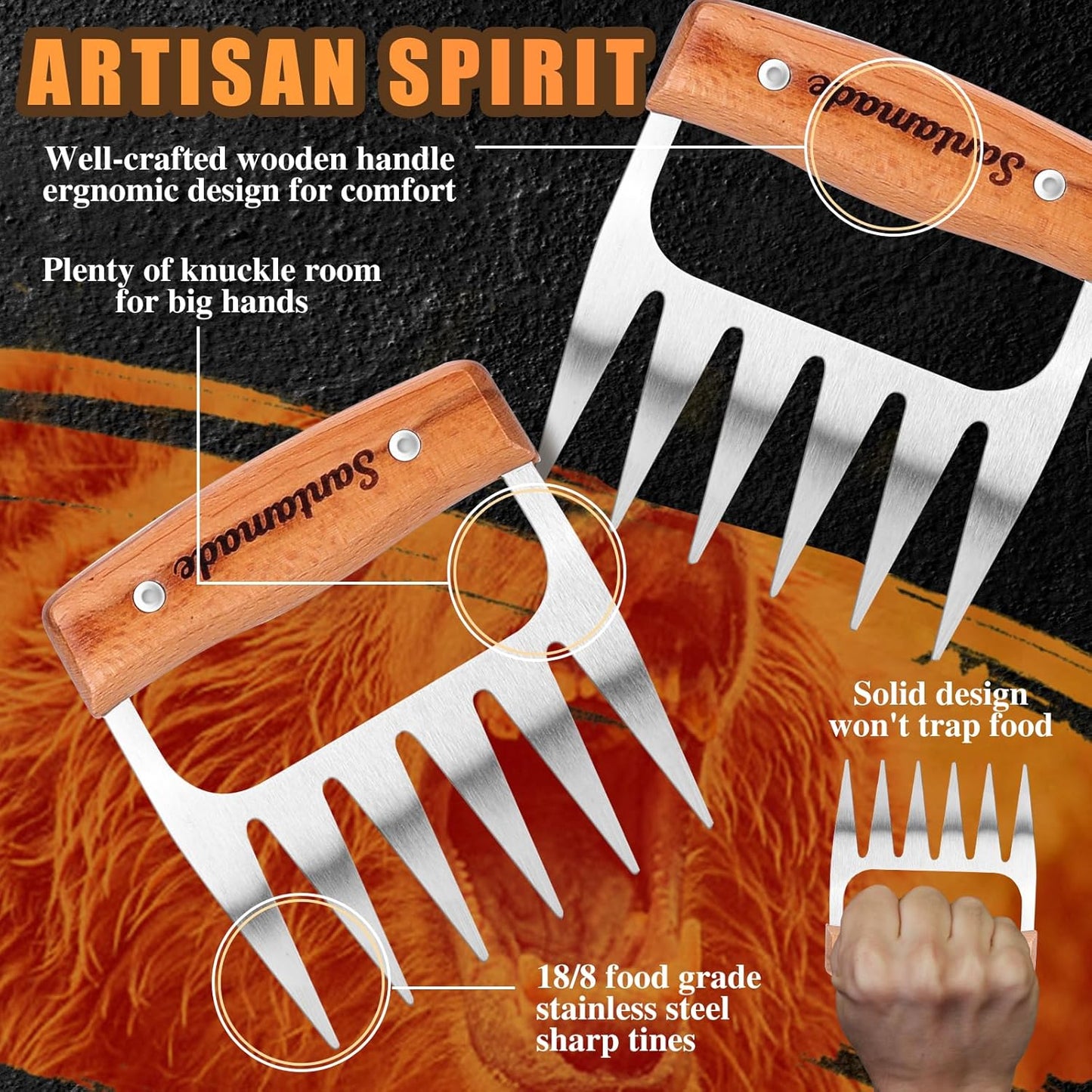 Meat Shredder Claws - Stainless Steel Meat Claws for Pulled Pork, Shredded Chicken, Bear Claws for Shredding Meat, Grill, BBQ Smoker Accessories, Grilling Gifts, Stocking Stuffers for Men - Lumora Garden