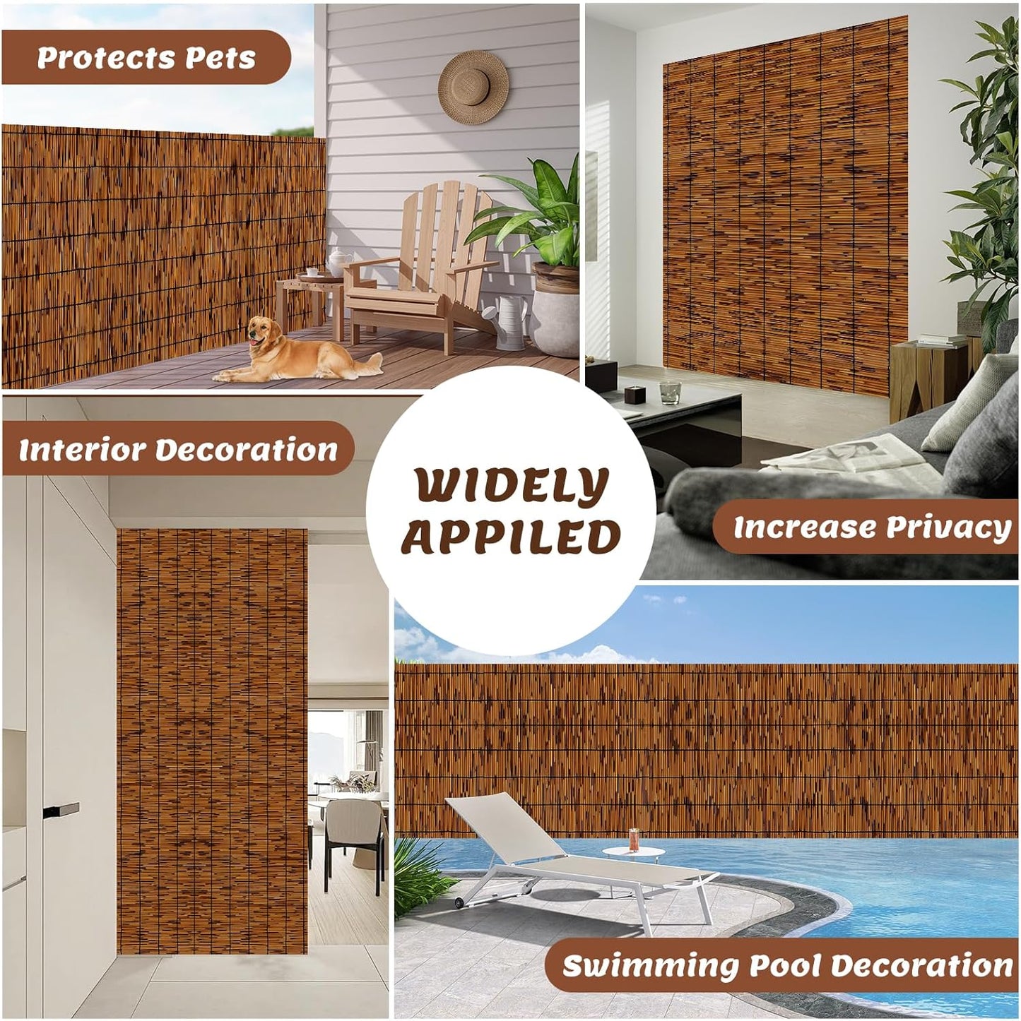 Natural Bamboo Reed Fence, 2 Pack 4FT x 16.4FT,Bamboo Privacy Screen for Garden, Decorative Fence for Outdoor Privacy Screening, Sun Blocking, Decorative Divider, Brown