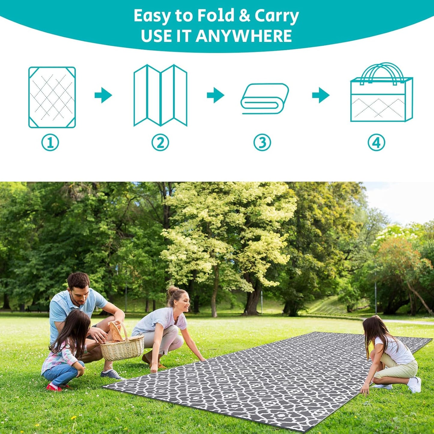 HEBE Outdoor Rug Waterproof 9x18, Plastic Straw Rug Camping Rug, Reversible Outdoor Patio Rugs RV Mat Clearance, Indoor Outside Floor Carpet for Porch,Deck,Camper,Balcony,Backyard