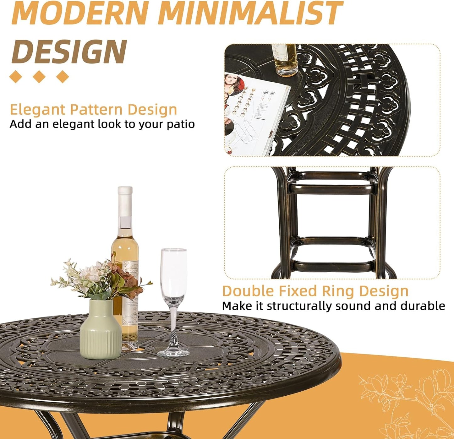 3 Pieces Patio Swivel Bar Set, Patio High Top Bar Table and Chairs Set, All-Weather Cast Aluminum High Swivel Bar Stools Chair Set of 2 and 38.5" Table, Patio Bistro Set for Garden,Balcony