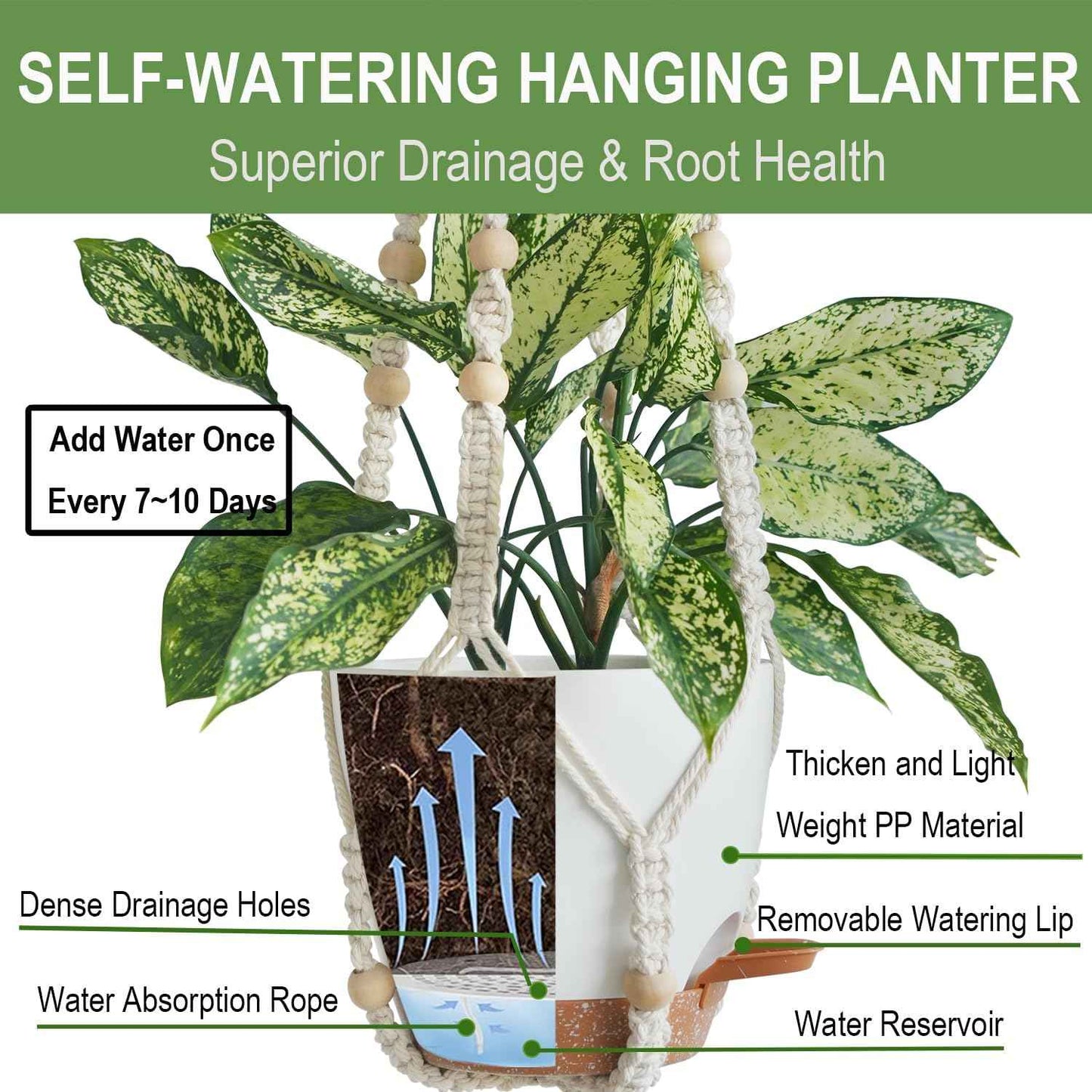 Bouqlife 3 Sets Hanging Planters for Indoor Plants with Self-Watering Hanging Pots and Macrame Plant Hangers, Outdoor Hanging Flower Pots with Drainage 3 Different Size for Home Patio Boho Decor