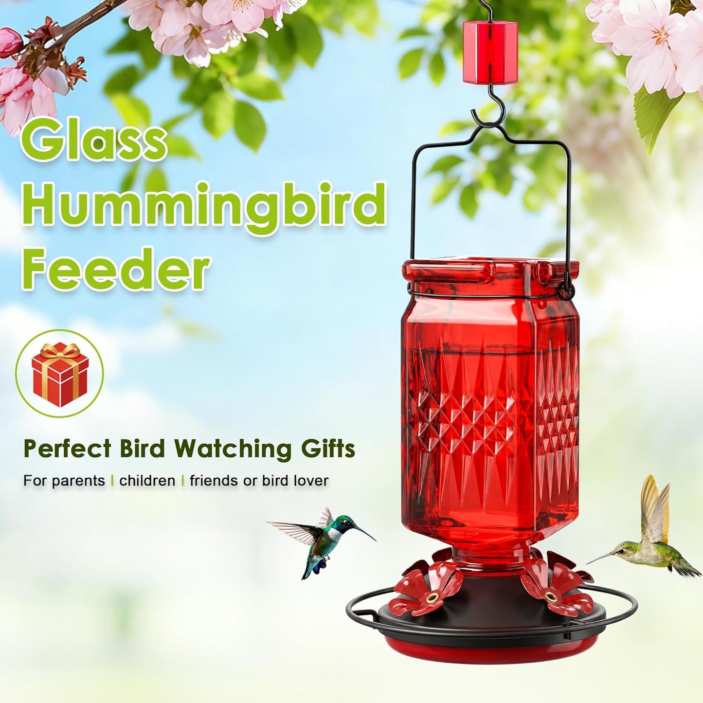 Tegarbed Glass Hummingbird Feeder 20oz – Bee Guard, Ant Moat, Leak-Proof (2 Pack)